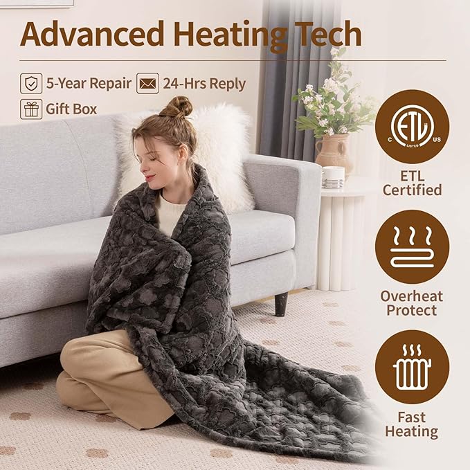 FANTICO Heated Blanket 77'' x 84'' Full Size, Fast Heating Soft Flannel Blanket for Bed Full-Body Coverage 4 Heating Levels & 10 Hours Timer Settings, Machine Washable, Black