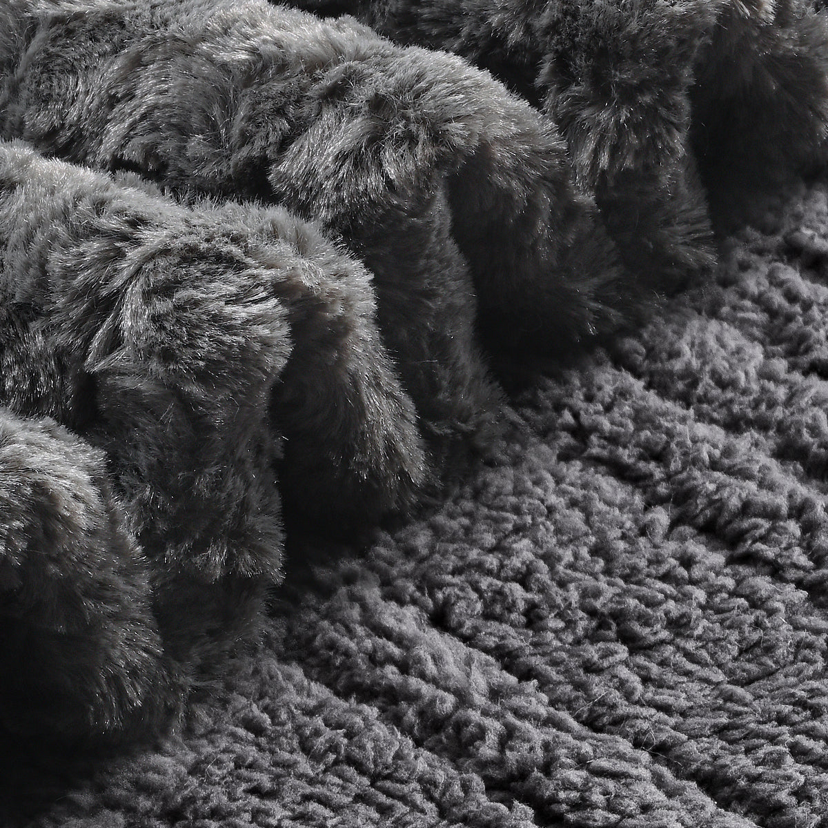 Dark Grey Faux Fur & Soft Sherpa Electric Heated Blanket with Rose Flower Patterns
