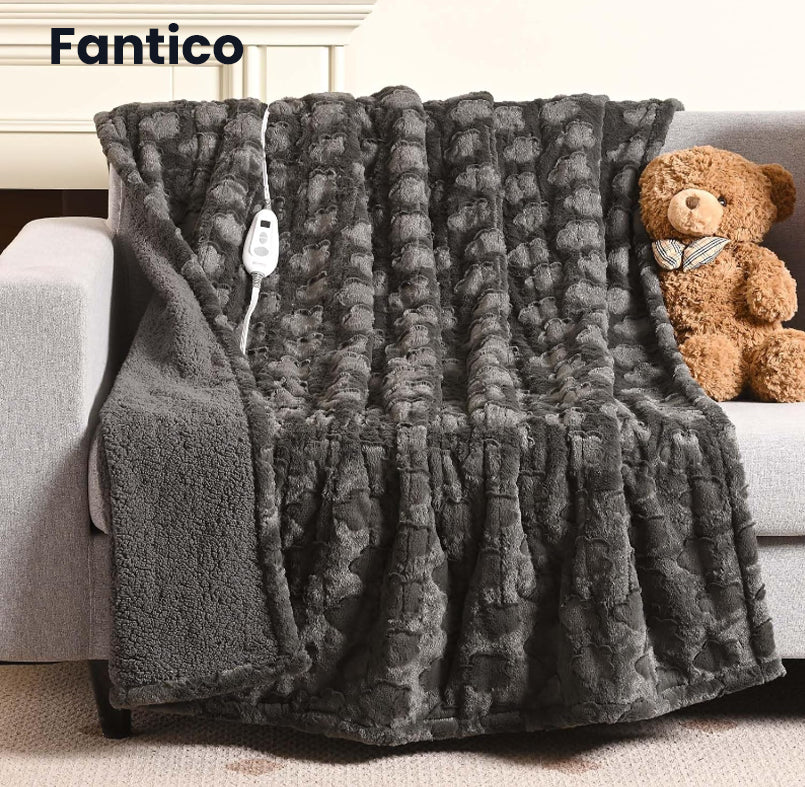 FANTICO Heated Blanket 77'' x 84'' Full Size, Fast Heating Soft Flannel Blanket for Bed Full-Body Coverage 4 Heating Levels & 10 Hours Timer Settings, Machine Washable, Black