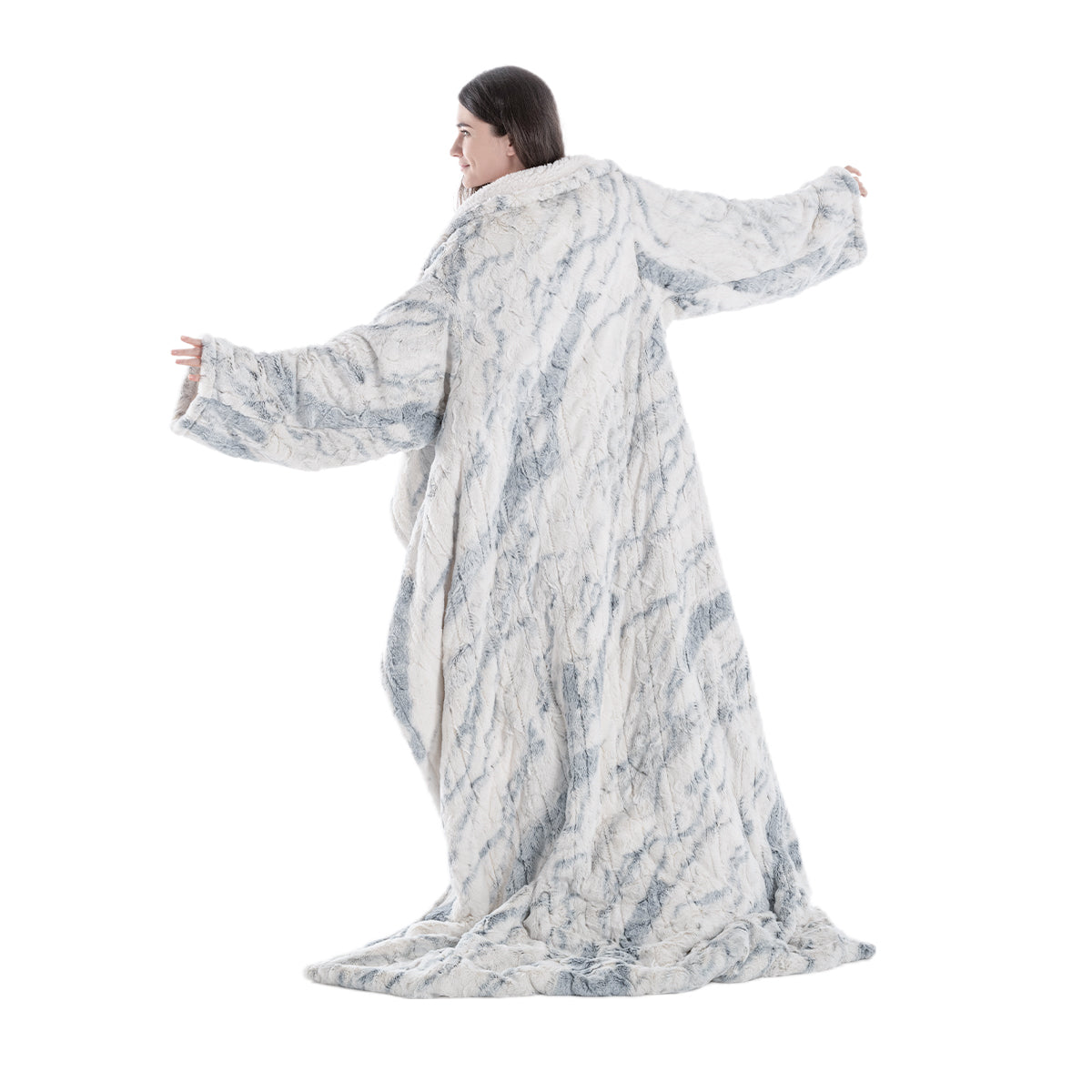 Wearable Heated Blanket Marble Blue With Sleeves
