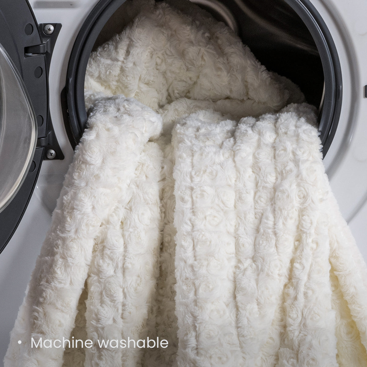 White Faux Fur & Soft Sherpa Electric Heated Blanket with Rose Flower Patterns