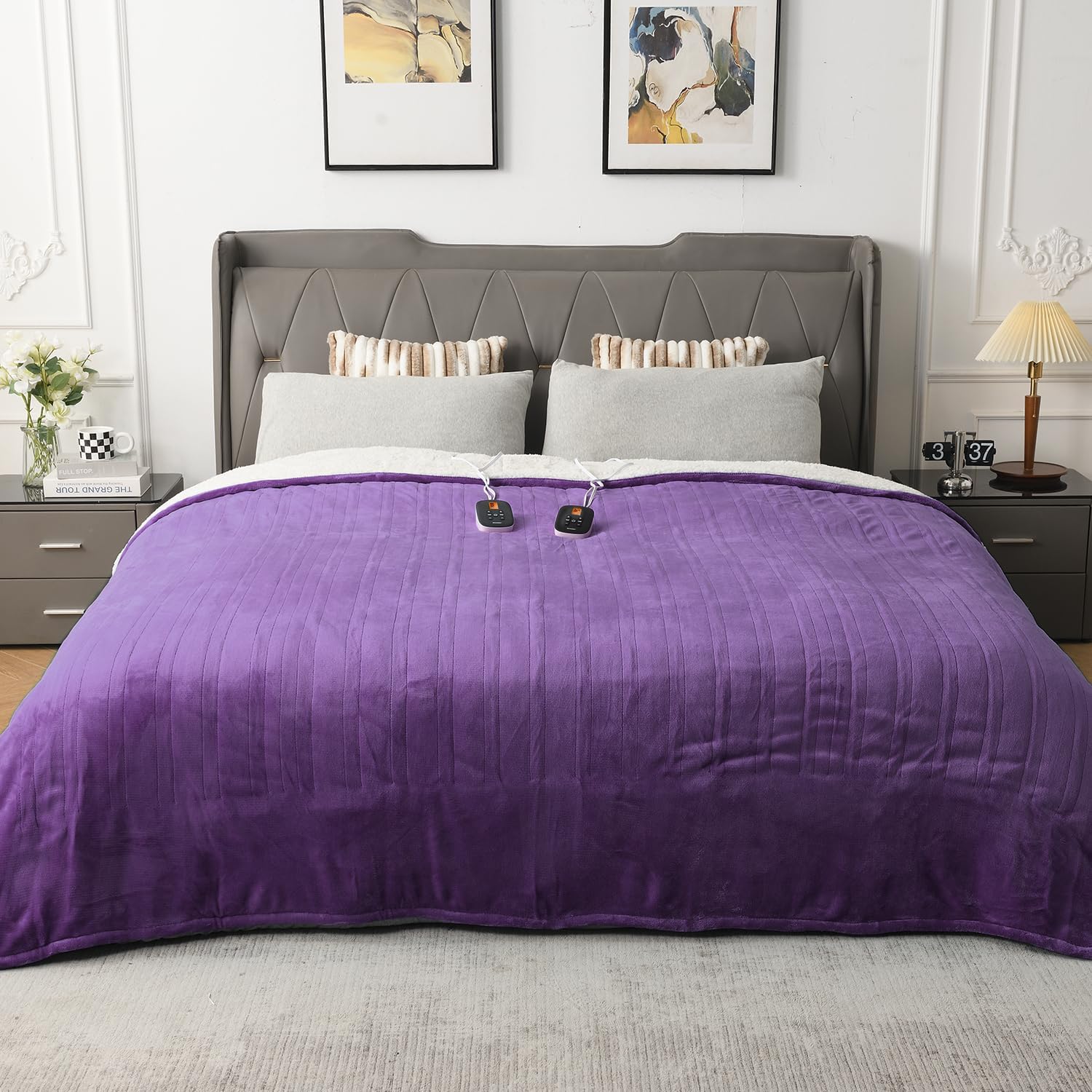 Purple Durable Flannel and Soft Sherpa Electric Heating Blanket