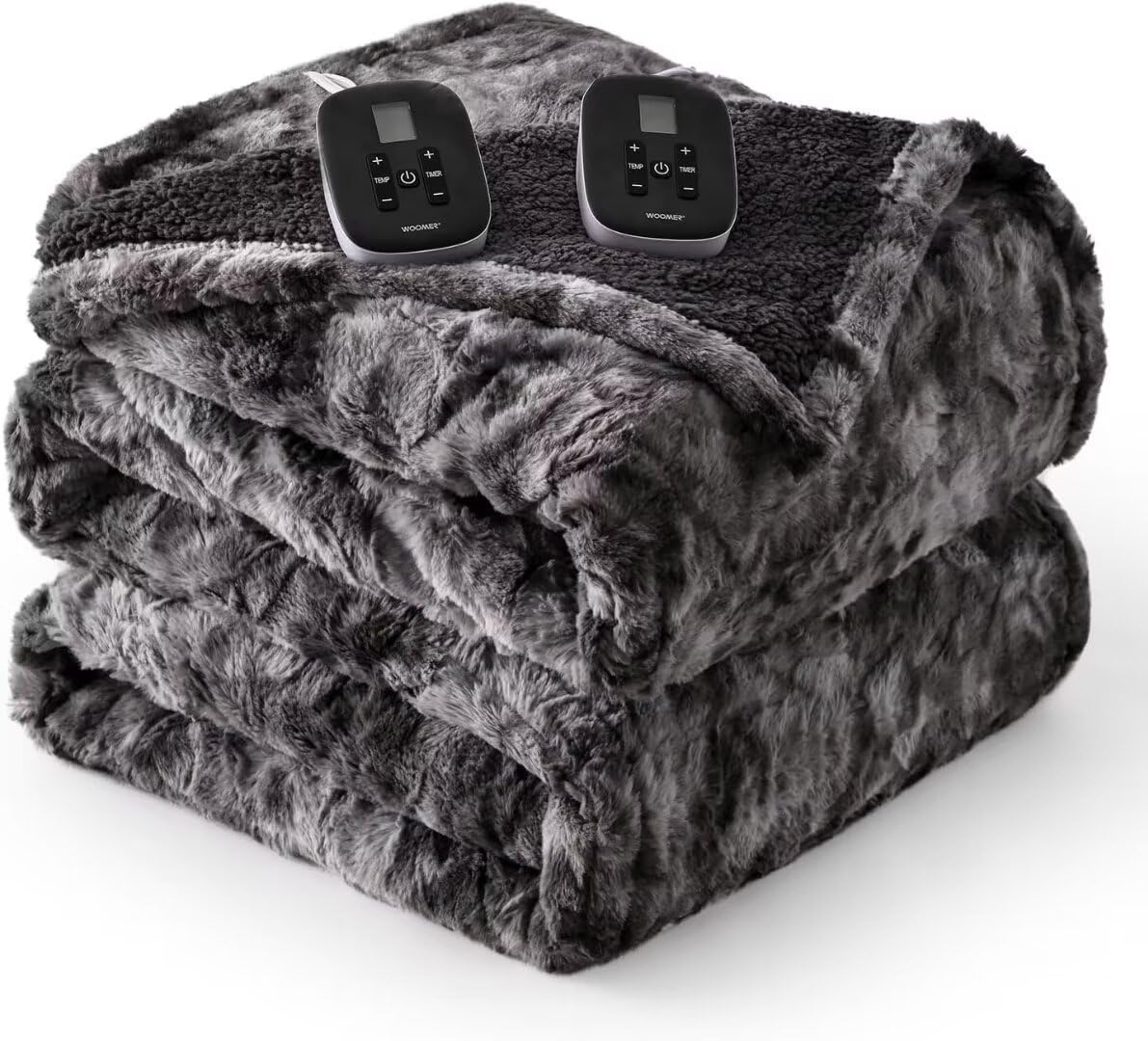 Marble Grey Faux Fur & Soft Sherpa Electric Heating Blanket