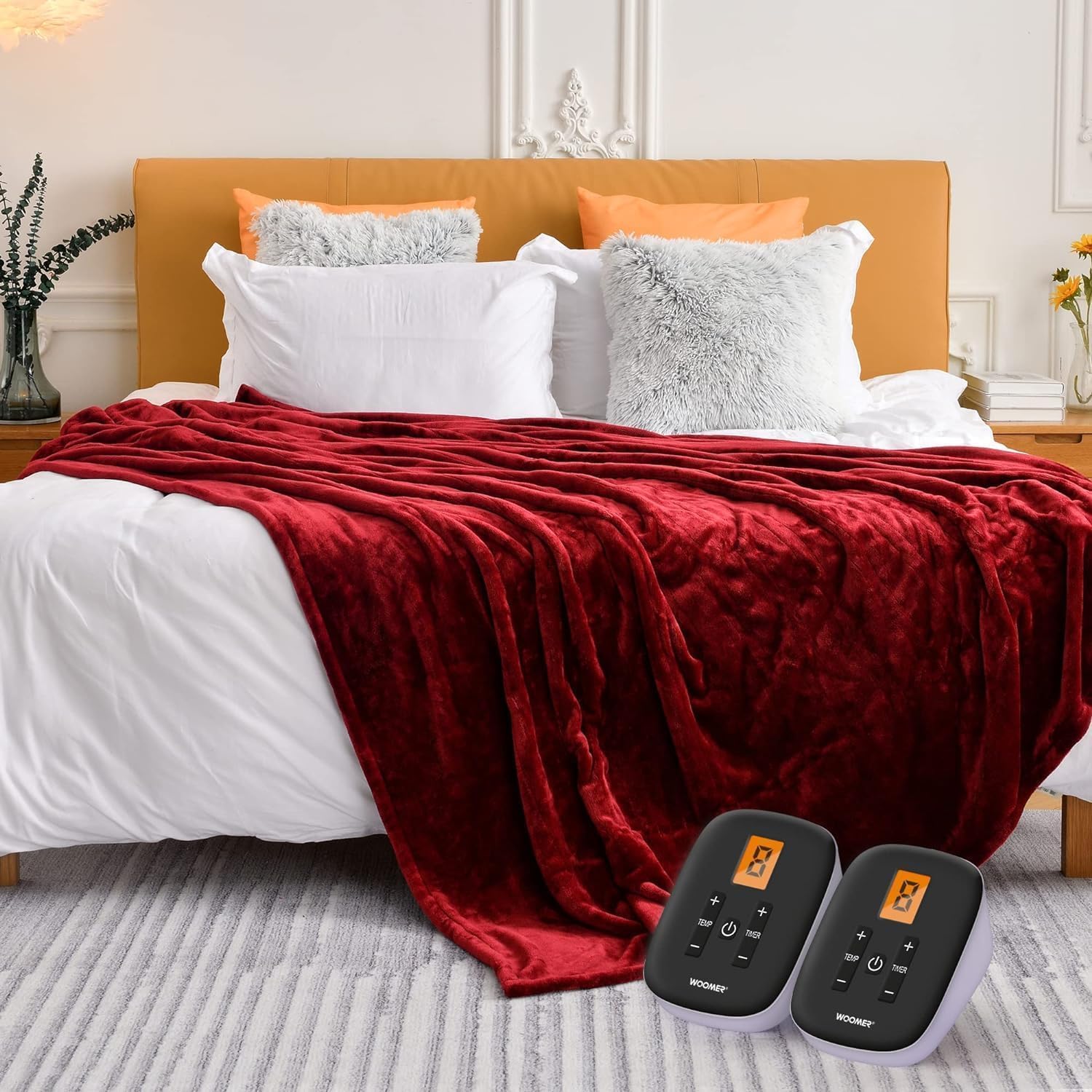 Burgundy Soft Flannel Electric Heating Blanket