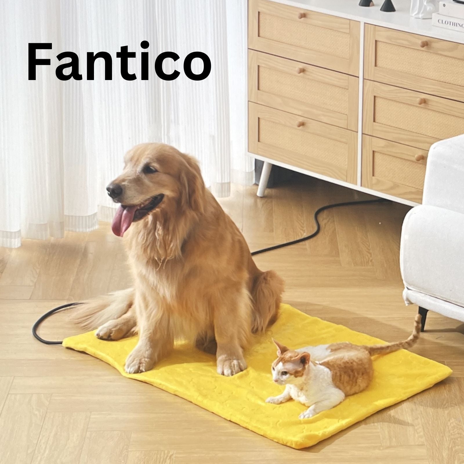 FANTICO Pet Heating Pad for Cats Dogs, Waterproof Electric Heating Mat Indoor, Adjustable Warming Mat, Pets Heated Bed with Chew Resistant Steel Cord (18" x 18")