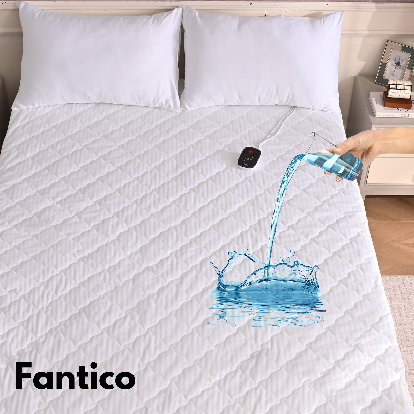 Fantico Electric Heating Pads Queen Size with Dual controllers 60”×80” Waterproof Bed Warmer with 21” Deep Pocket ETL Certified Machine Washable 5 years warranty White