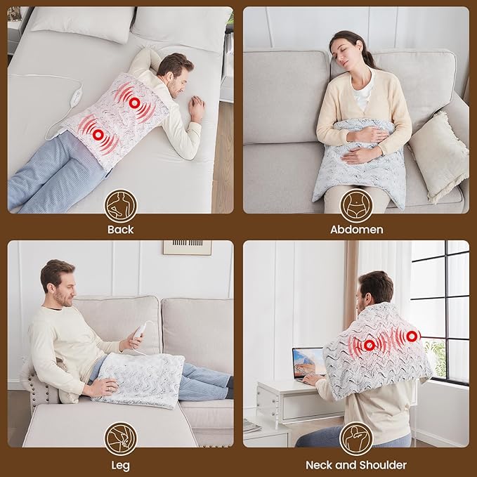 FANTICO Weighted Heating Pad Extended 20”×24” Electric Massaging Heating Pad for Back Pain Relief, Natural Pottery Bead, 4 Massage Modes and 4 Heat Settings, 2H Auto-Off, 4.94LB, Dreamy Milky Way