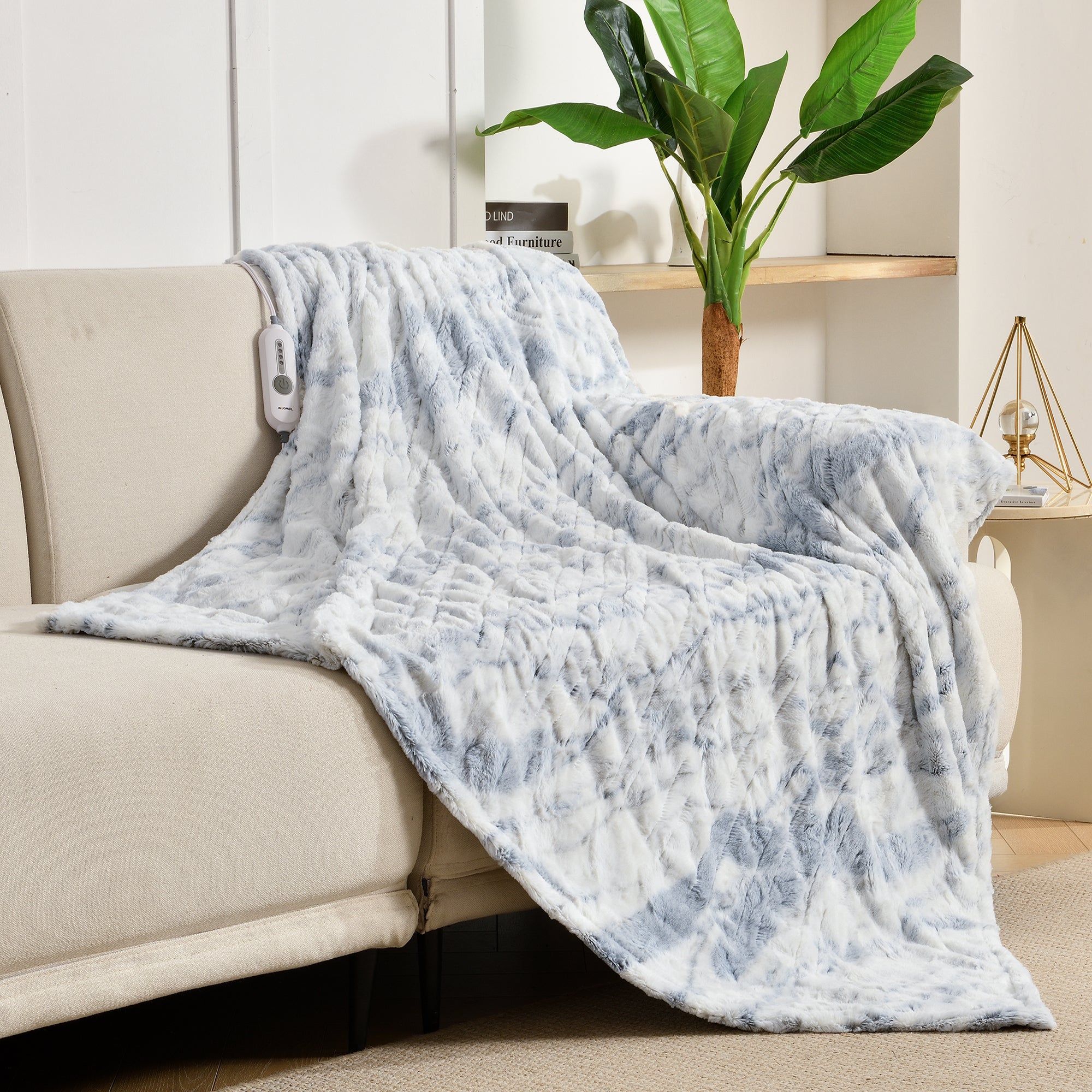 Marble Blue Soft Faux Fur& Sherpa Electric Heating Throw