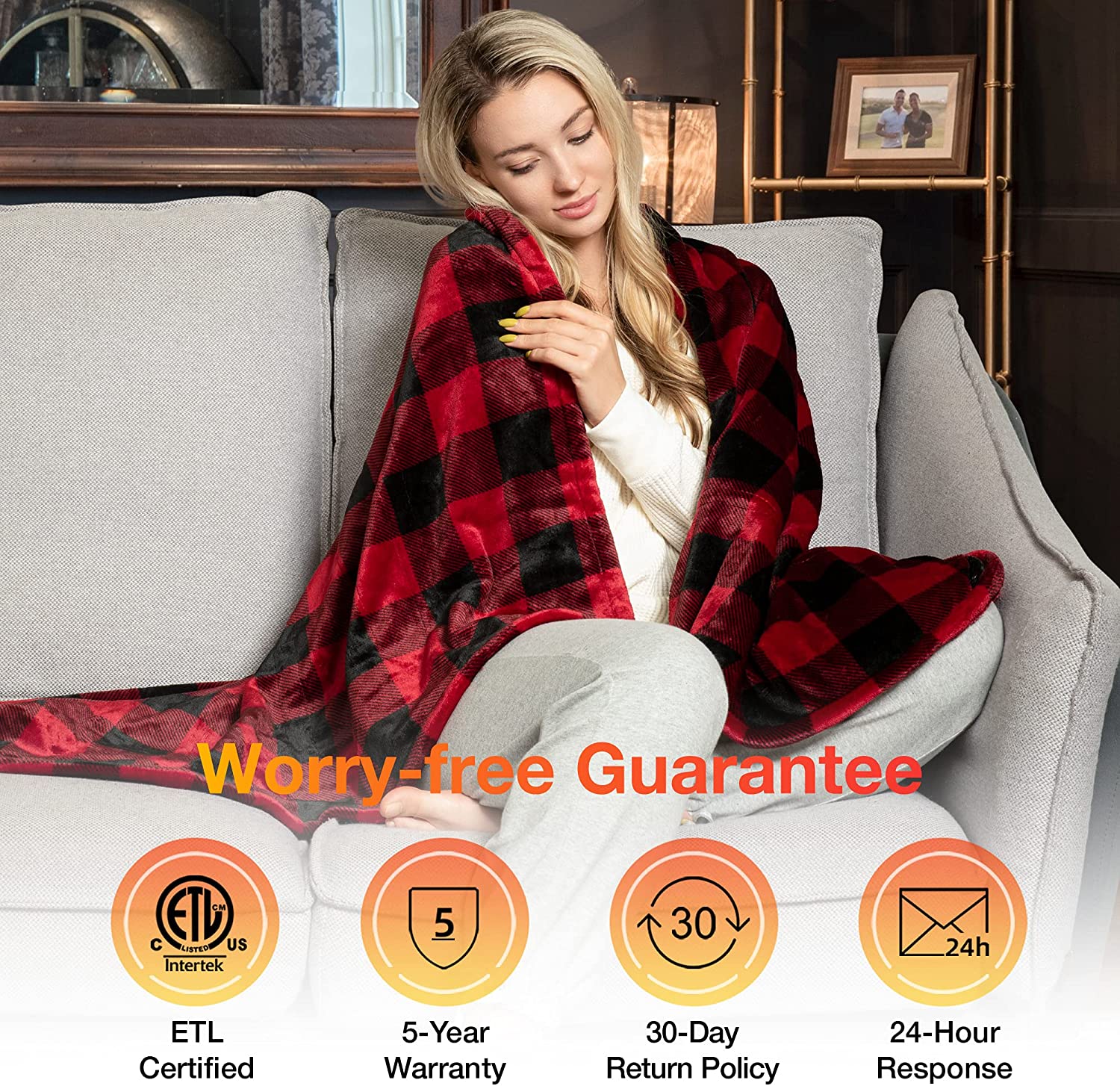 Red Black Plaid Soft Flannel Electric Heating Throw