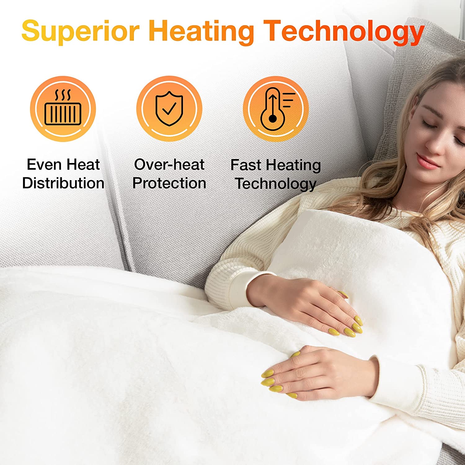 Ivory Faux Rabbit Fur Electric Heating Throw