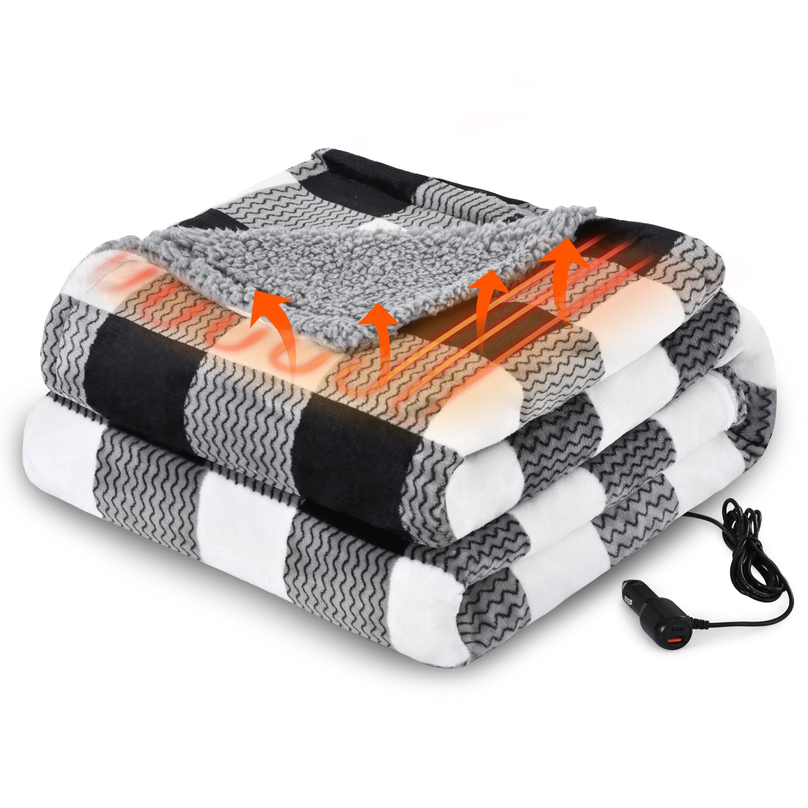 WOOMER Car Heated Blanket, 12-Volt Portable Heated Car Blanket 59" X 43", Plaid
