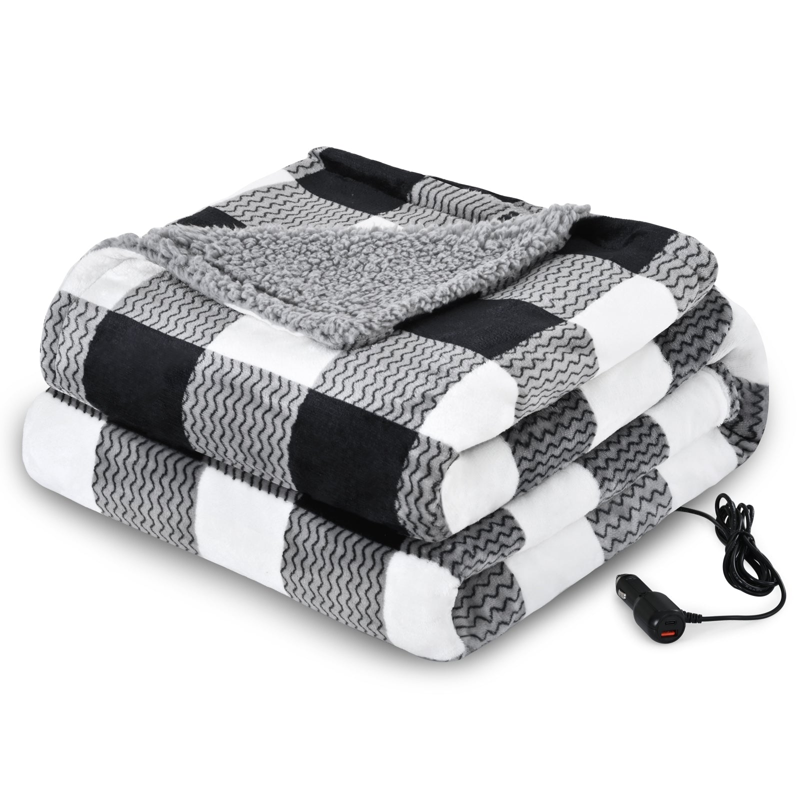 WOOMER Car Heated Blanket, 12-Volt Portable Heated Car Blanket 59" X 43", Plaid