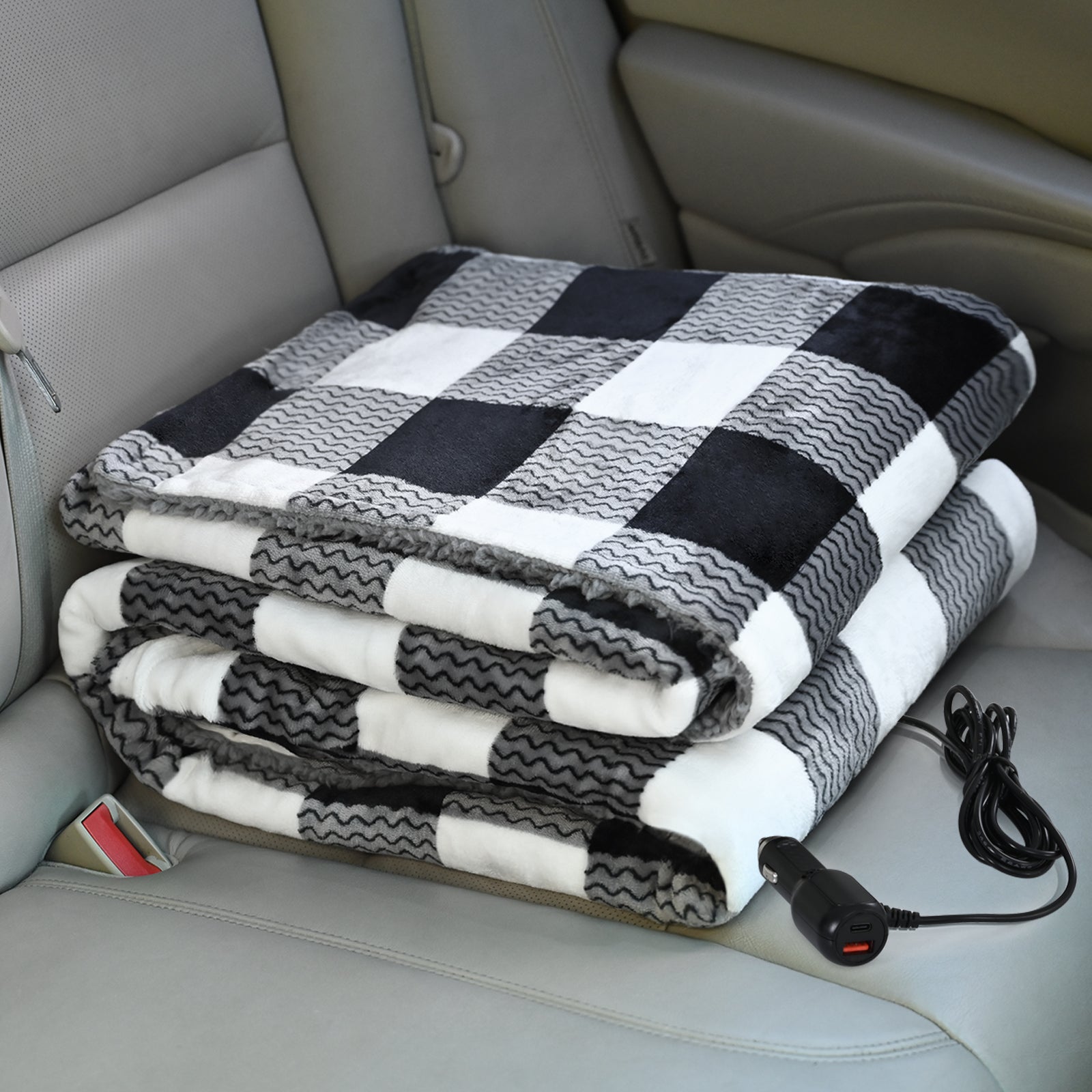 WOOMER Car Heated Blanket, 12-Volt Portable Heated Car Blanket 59" X 43", Plaid