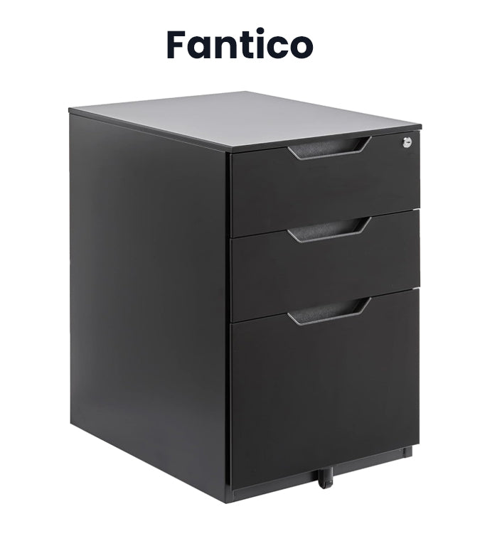 FANTICO 3 Drawer Chest- Dressers Storage Cabinets Metal Dresser, Cabinet with Wheels Room Organizer Rolling Small Drawers Wood Organization Furniture for Office, Home, Black