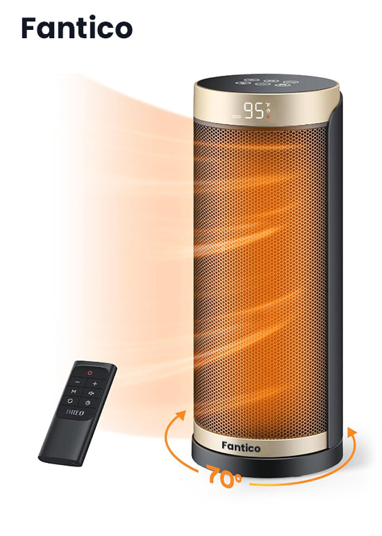 FANTICO Portable Electric Space Heater with Thermostat, 1500W/750W Safe and Quiet Ceramic Heater Fan, Heat Up 200 Square Feet for Office Room Desk Indoor Use, Silver