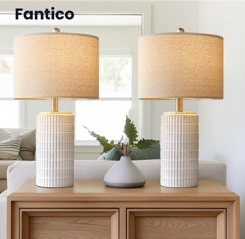 FANTICO Bedside Lamps for Bedrooms Set of 2, Table Lamps for Nightstand with 3 Color Modes 2700K-5000K, AC Outlet, Nightstand Lamp Night Lamp for Living Room/Reading Room