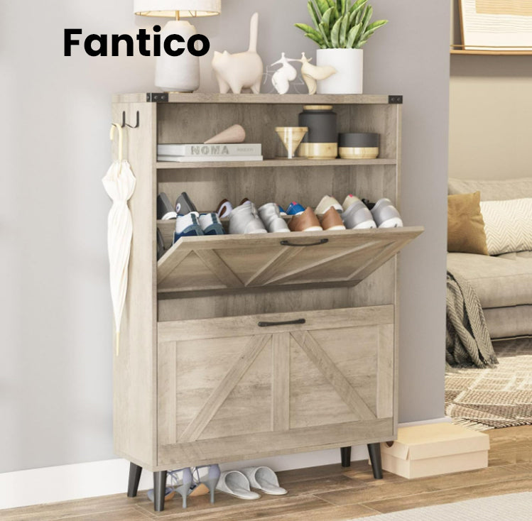 FANTICO Shoe Rack with Covers  Tiers Tall Shoe Rack for Closet Entryway Sturdy Shoe Rack Organizer Holds 20-22 Pairs Free Standing Shoe Storage Cabinet with Dustproof Cover Shoe Shelf