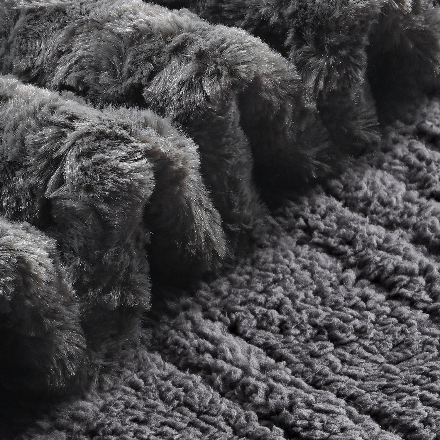 Dark Grey Rose Flower Patterns Faux Fur & Soft Sherpa Electric Heating Throw