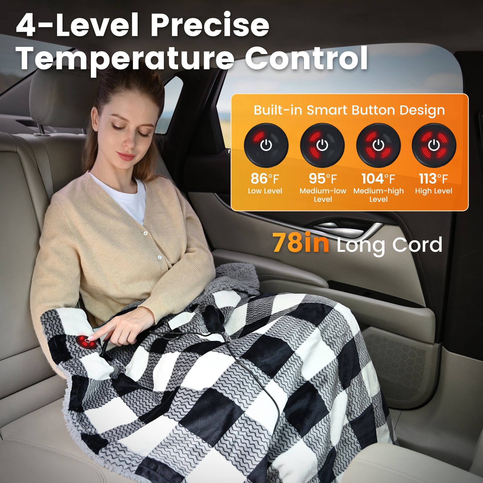 WOOMER Car Heated Blanket, 12-Volt Portable Heated Car Blanket 59" X 43", Plaid