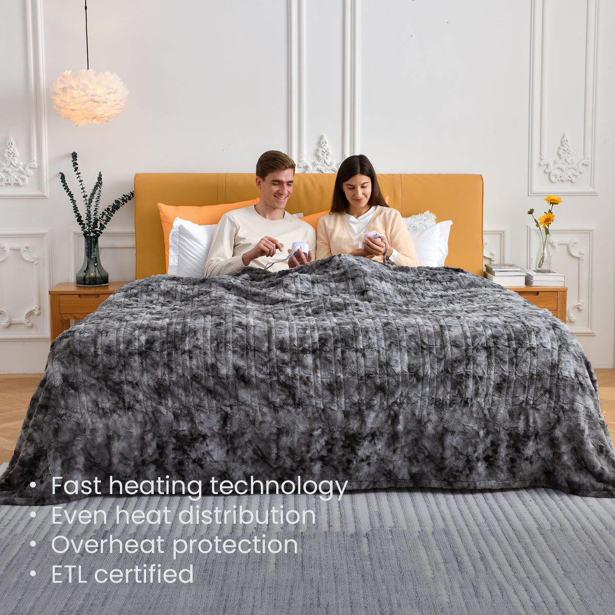 Marble Grey Soft Sherpa Heated Blanket