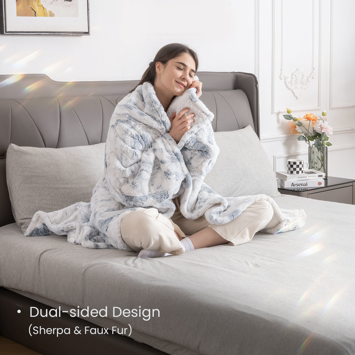 Wearable Heated Blanket Marble Grey With Sleeves