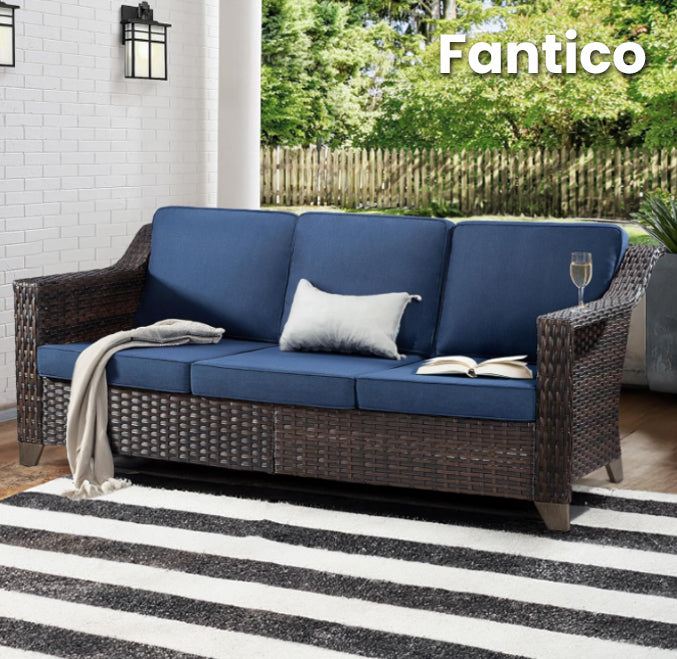 FANTICO 3 Pieces Patio Set Outdoor Wicker Furniture Sets Modern Rattan Chair Conversation Sets with Coffee Table for Yard and Bistro