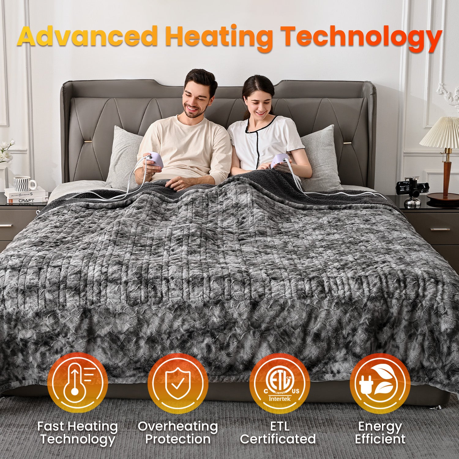Electric Heating Blanket - Double-sided Marble Grey 90"x 100"