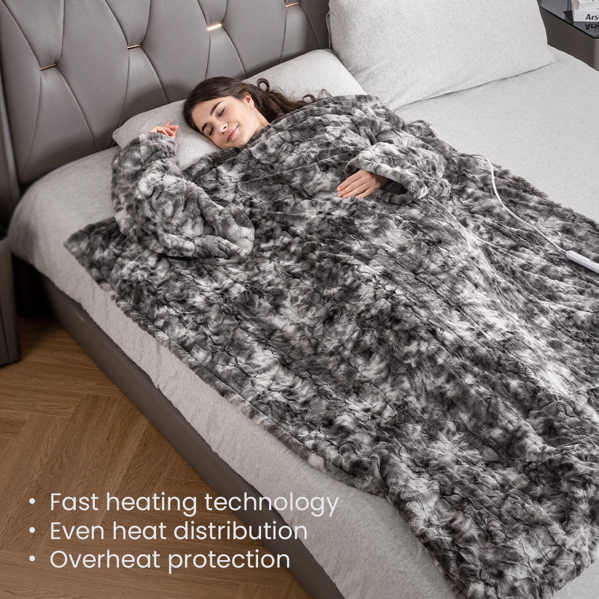 Wearable Heated Blanket Marble Grey With Sleeves