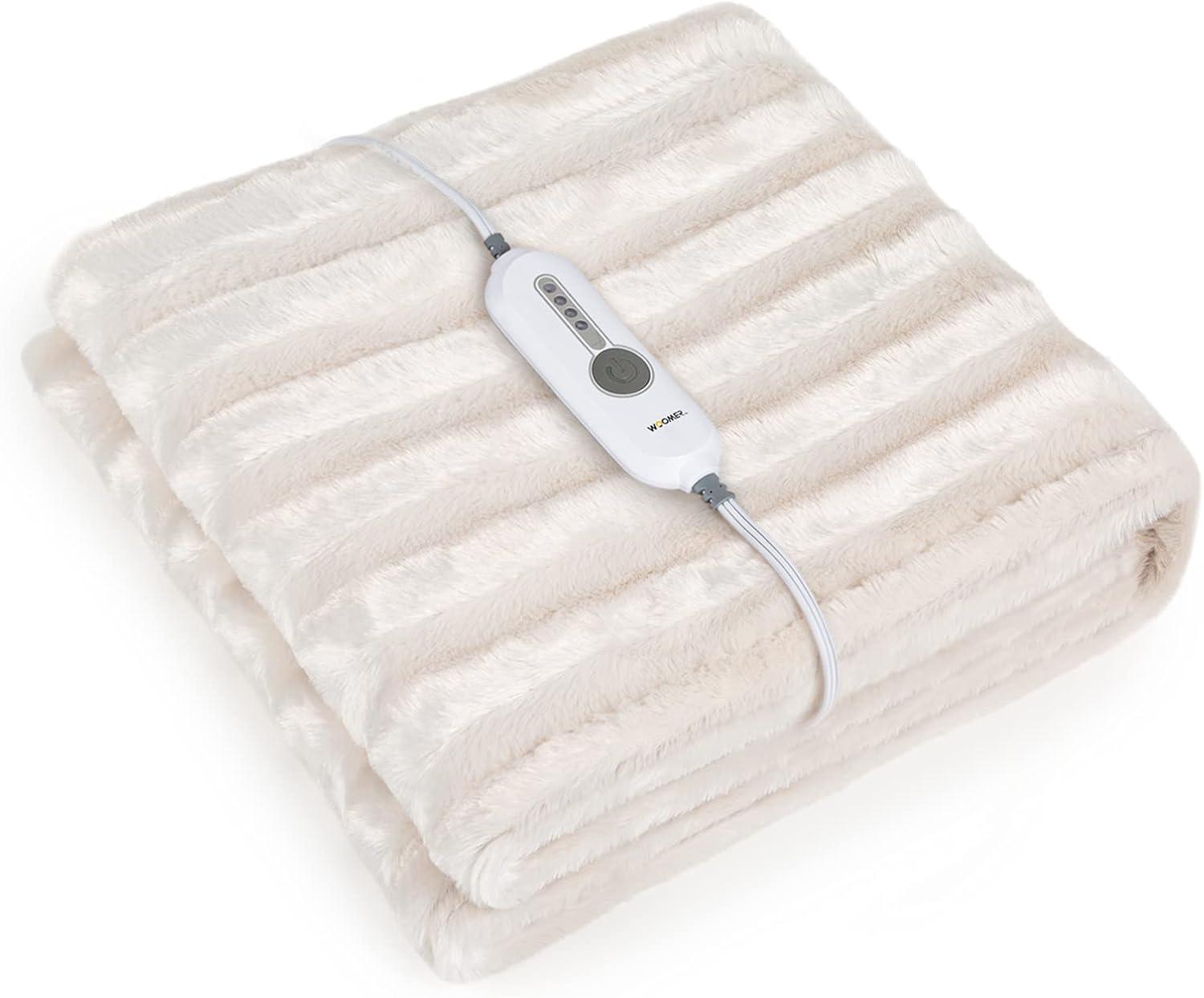 White Soft Faux Fur Electric Heating Throw