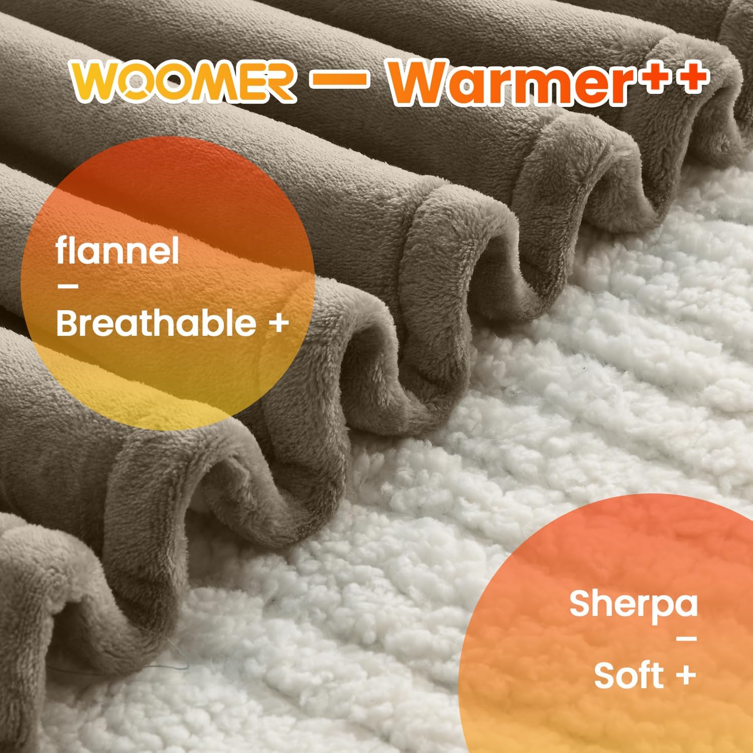 Taupe Durable Flannel and Soft Sherpa Electric Heating Blanket (King Size)