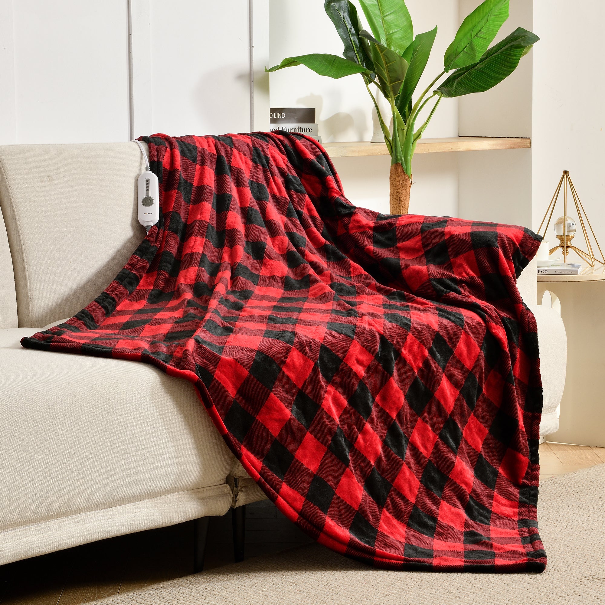 Red Black Plaid Soft Flannel Electric Heating Throw