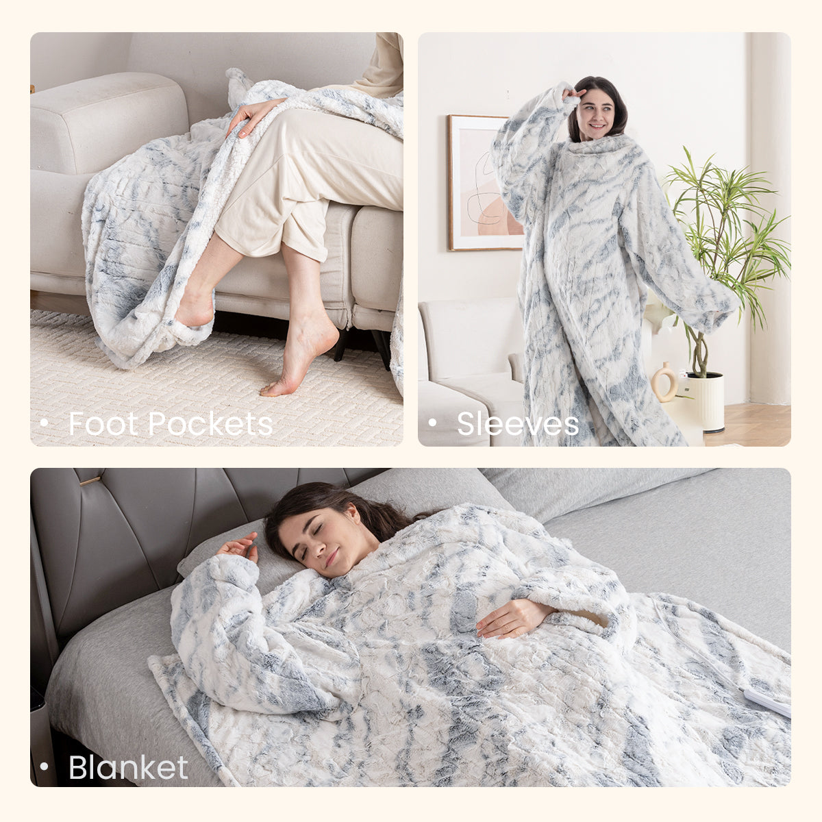 Wearable Heated Blanket Marble Grey With Sleeves