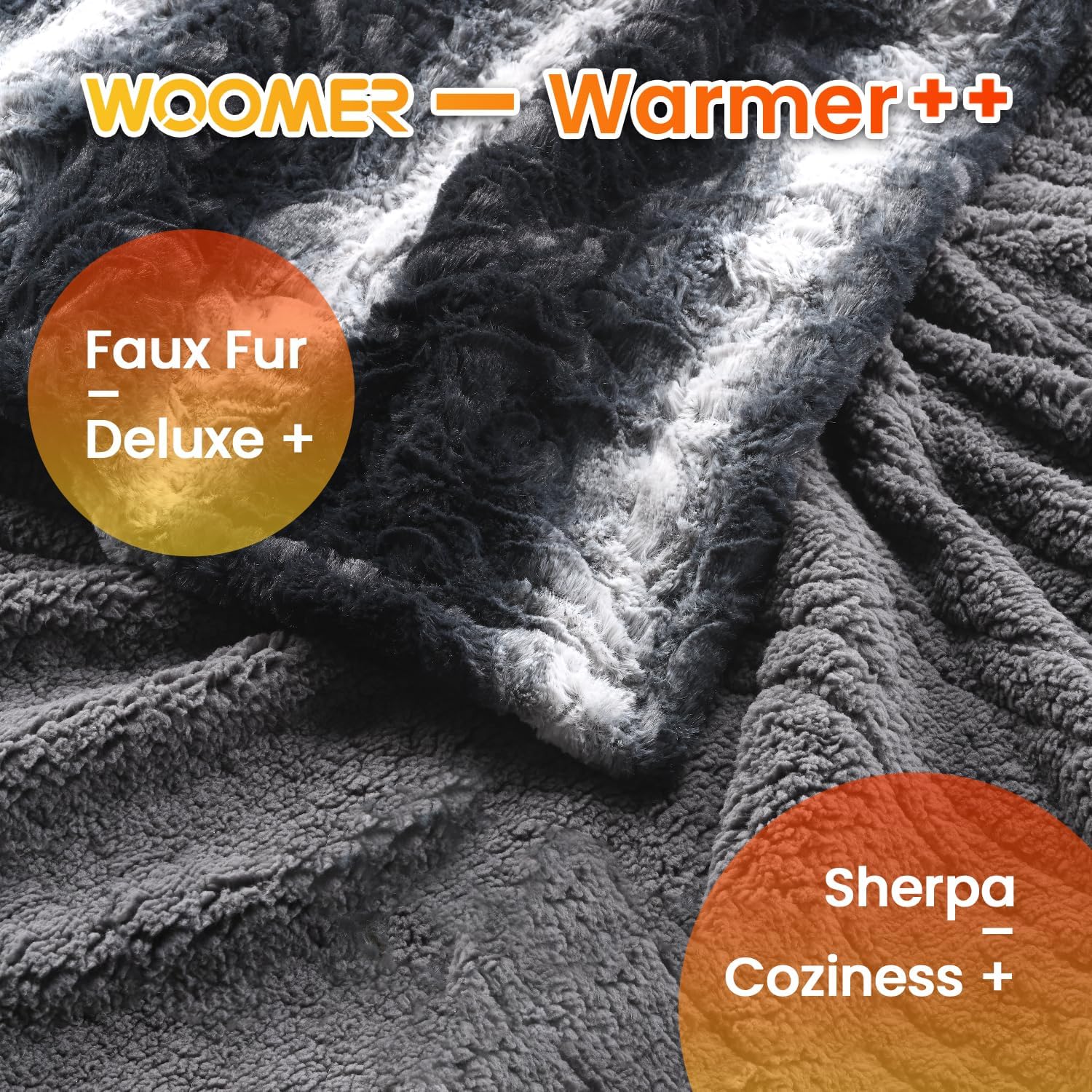 Black & Grey Floral Pattern Faux Fur & Soft Sherpa Electric Heating Throw