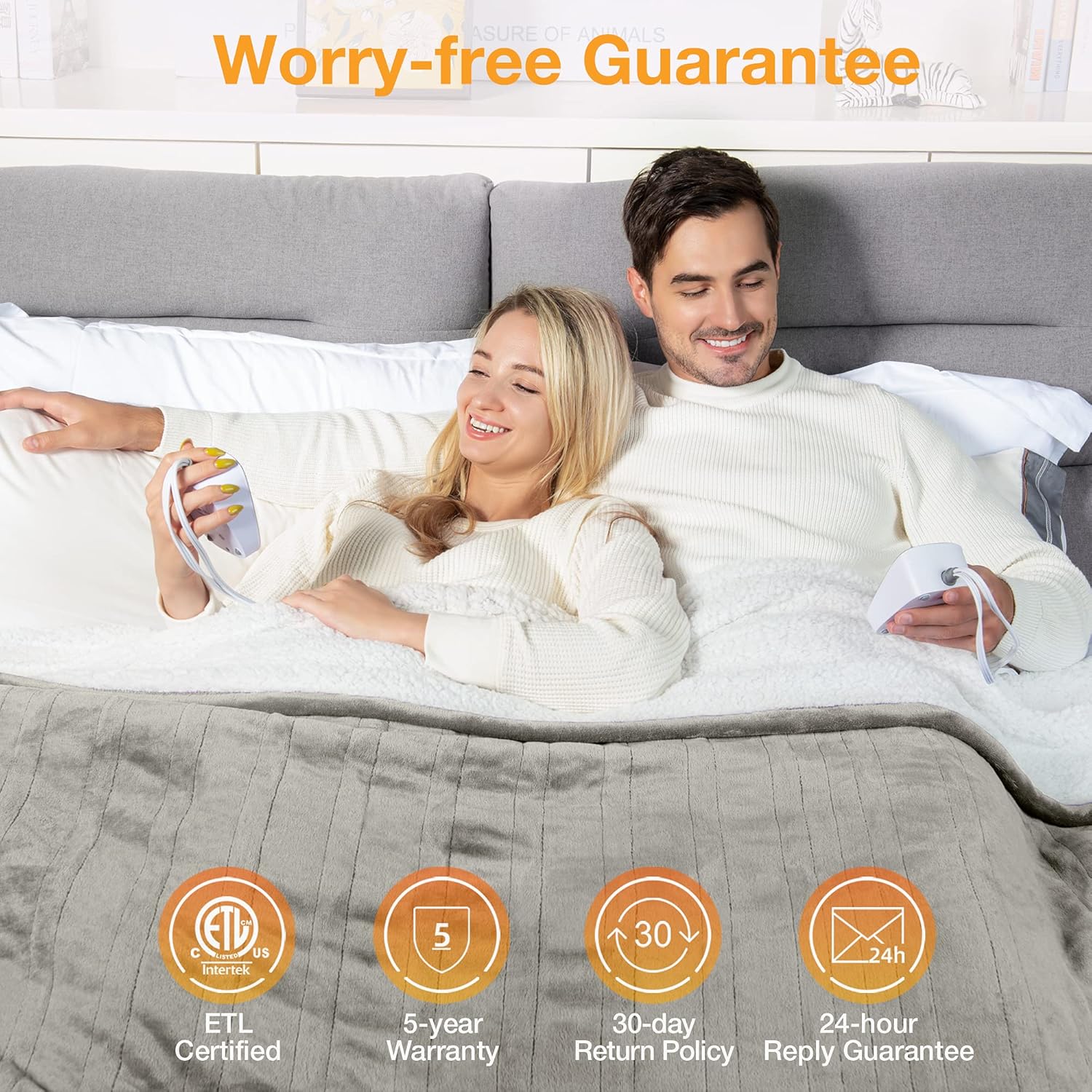 Taupe Durable Flannel and Soft Sherpa Electric Heating Blanket (King Size)