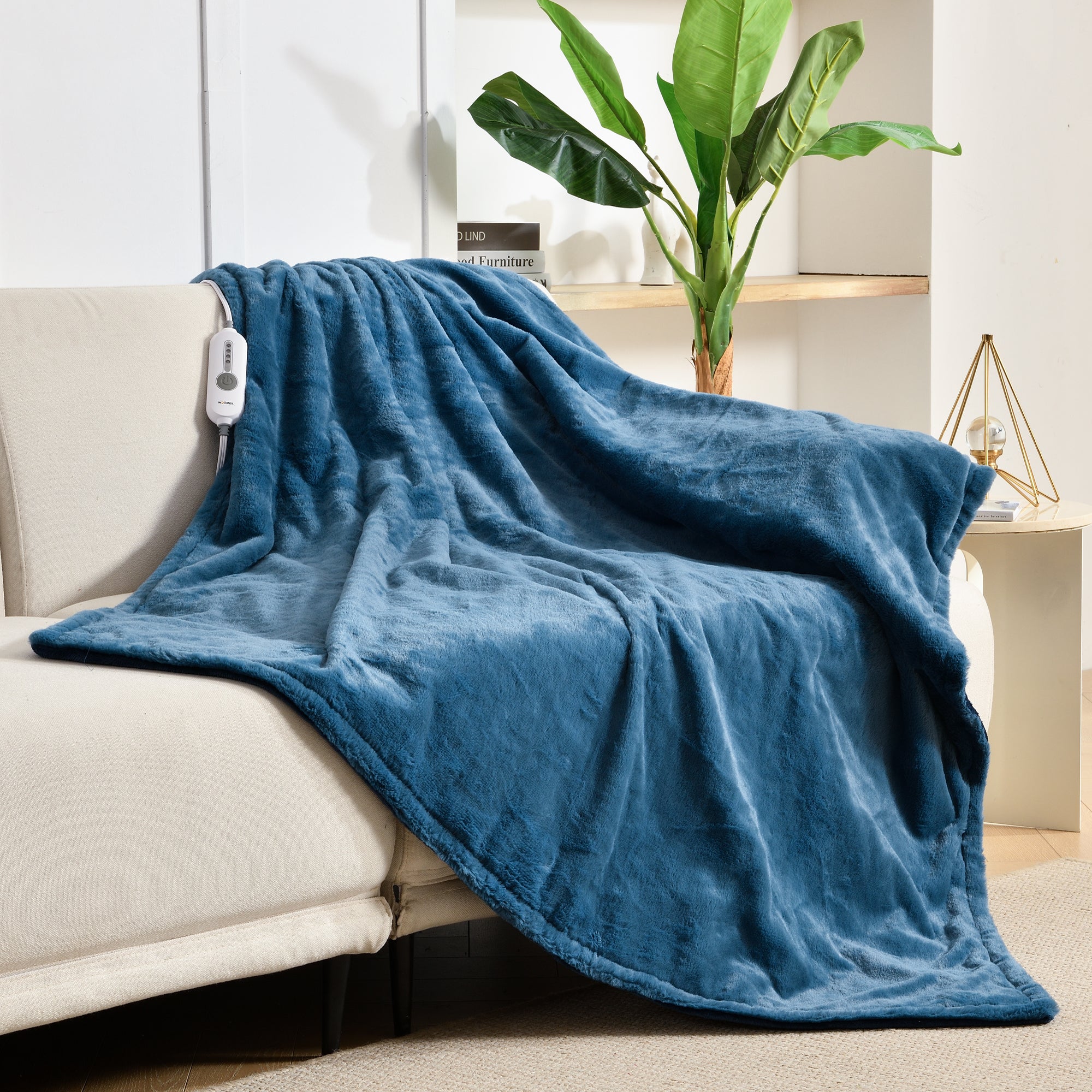 Blue Soft Faux Fur Electric Heating Throw