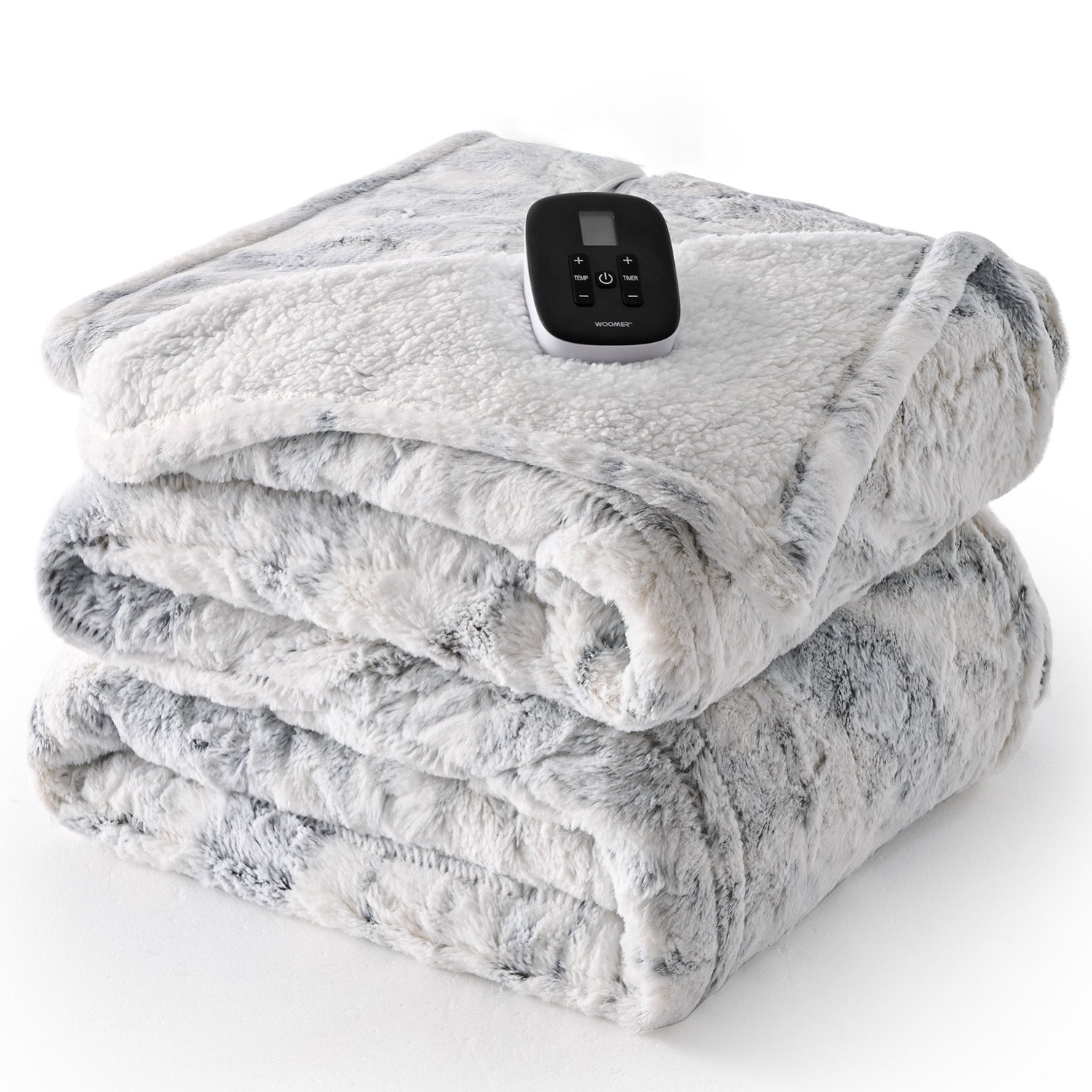 Marble Blue Faux Fur & Soft Sherpa Electric Heating Blanket