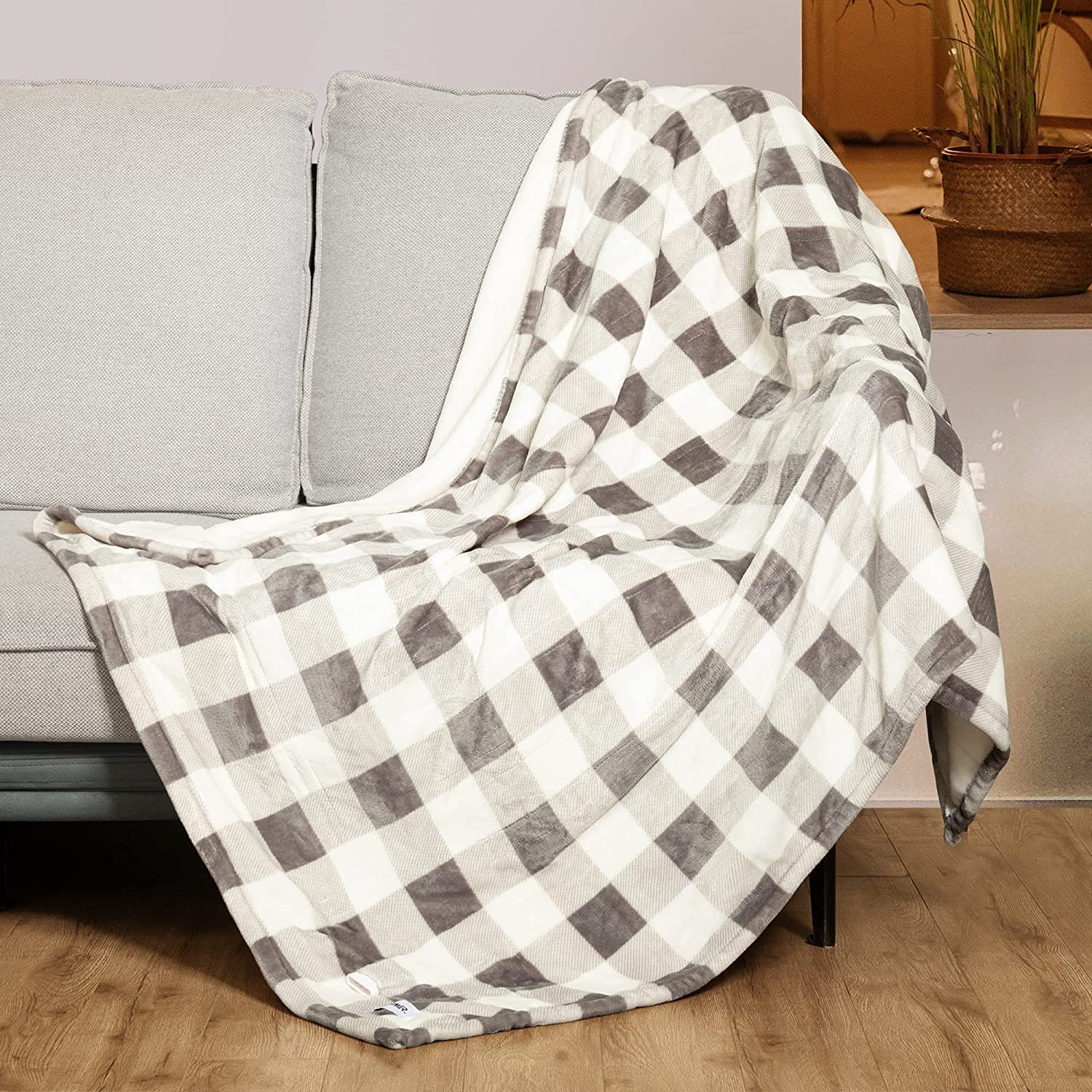 Gray White Plaid Soft Flannel Electric Heating Throw