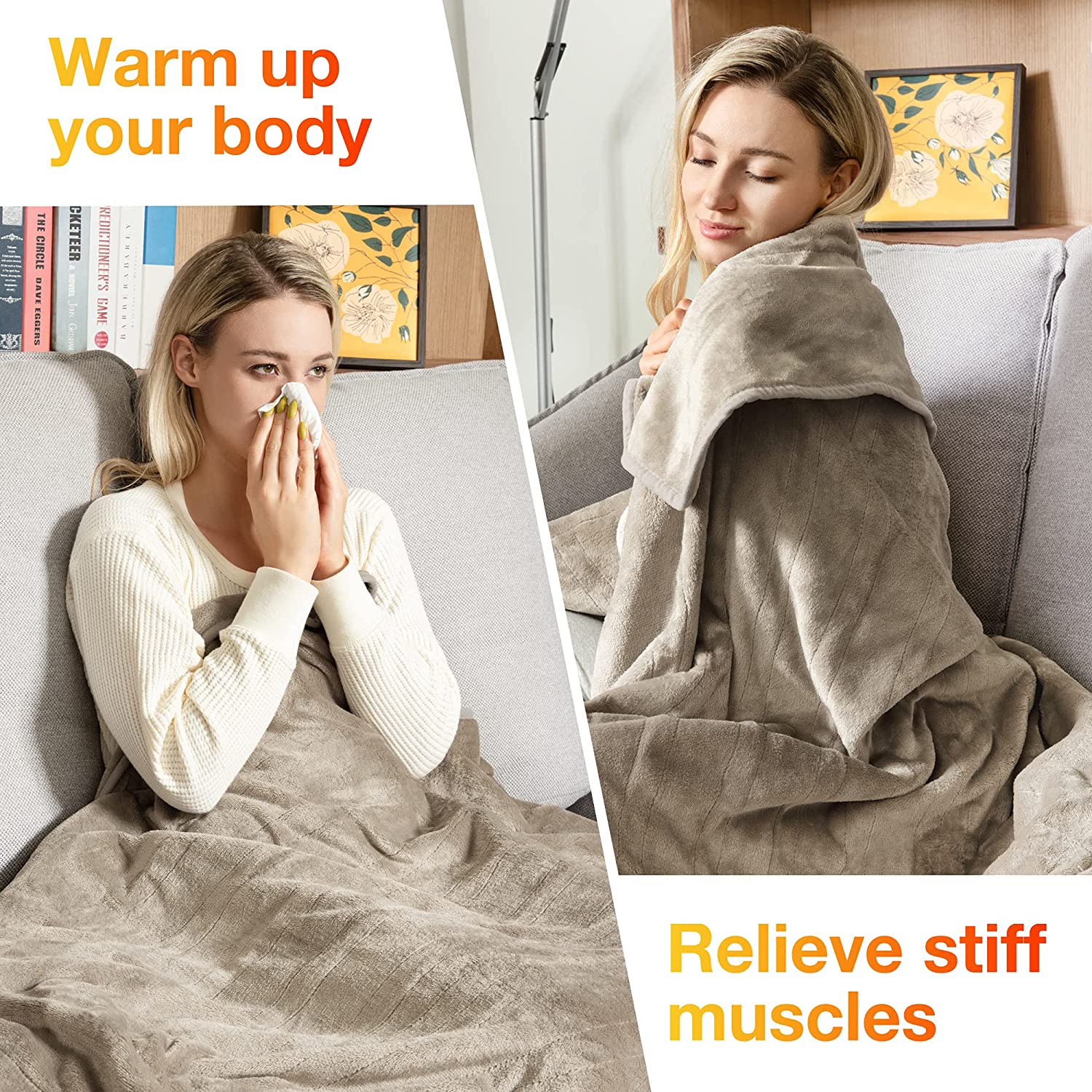 Electric Heating Throw with Foot Pocket - Taupe