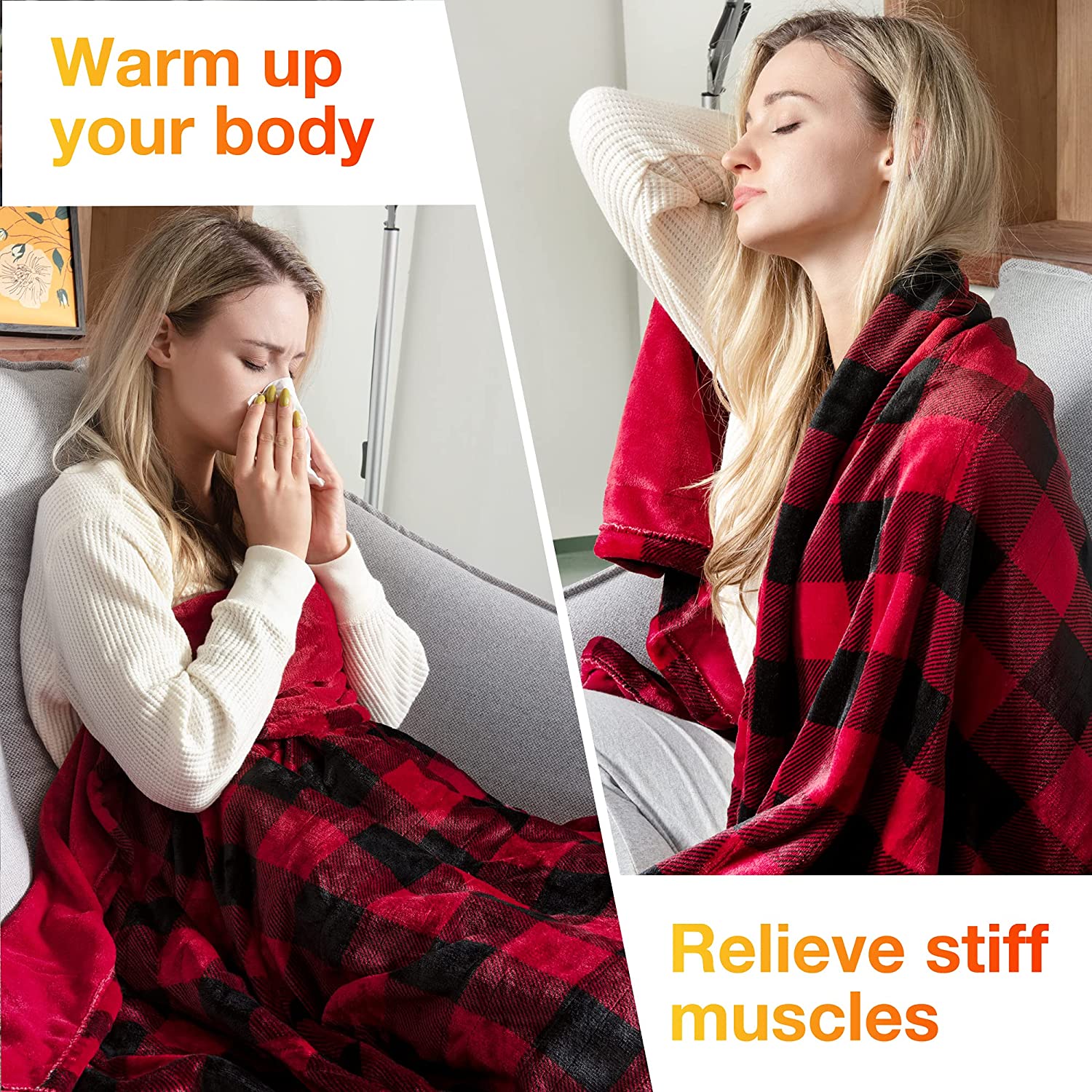 Red Black Plaid Soft Flannel Electric Heating Throw