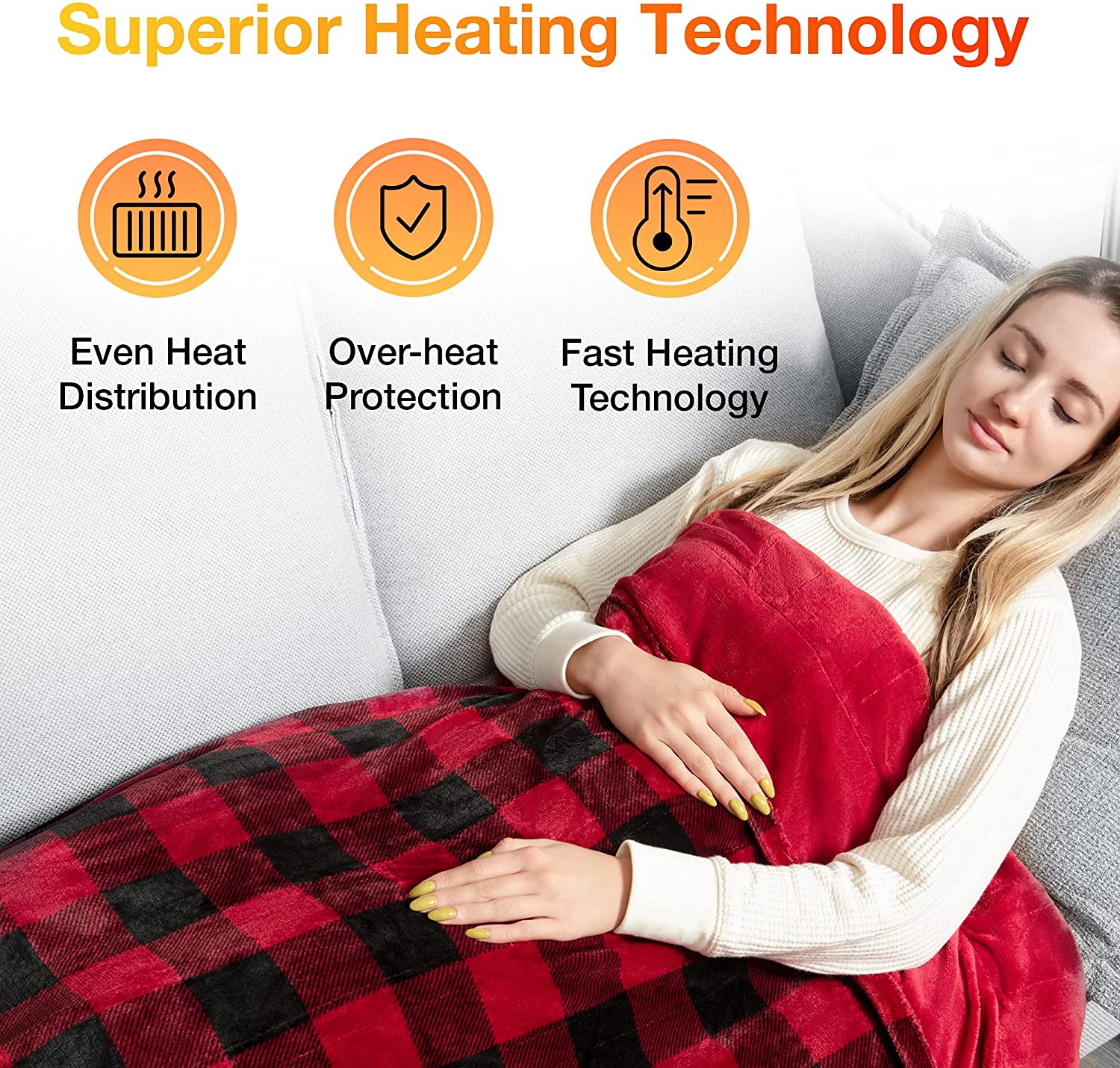 Red Black Plaid Soft Flannel Electric Heating Throw