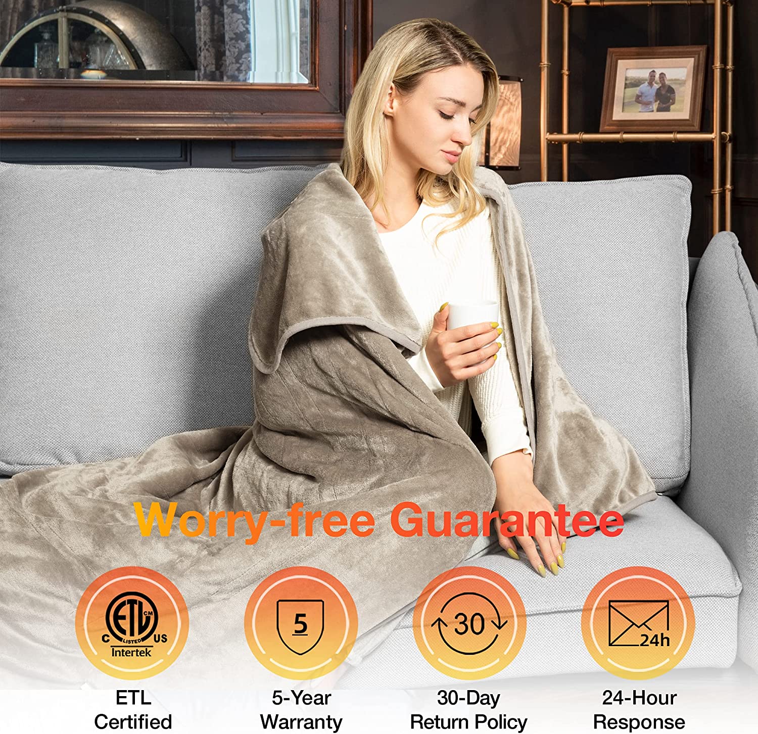 Electric Heating Throw with Foot Pocket - Taupe