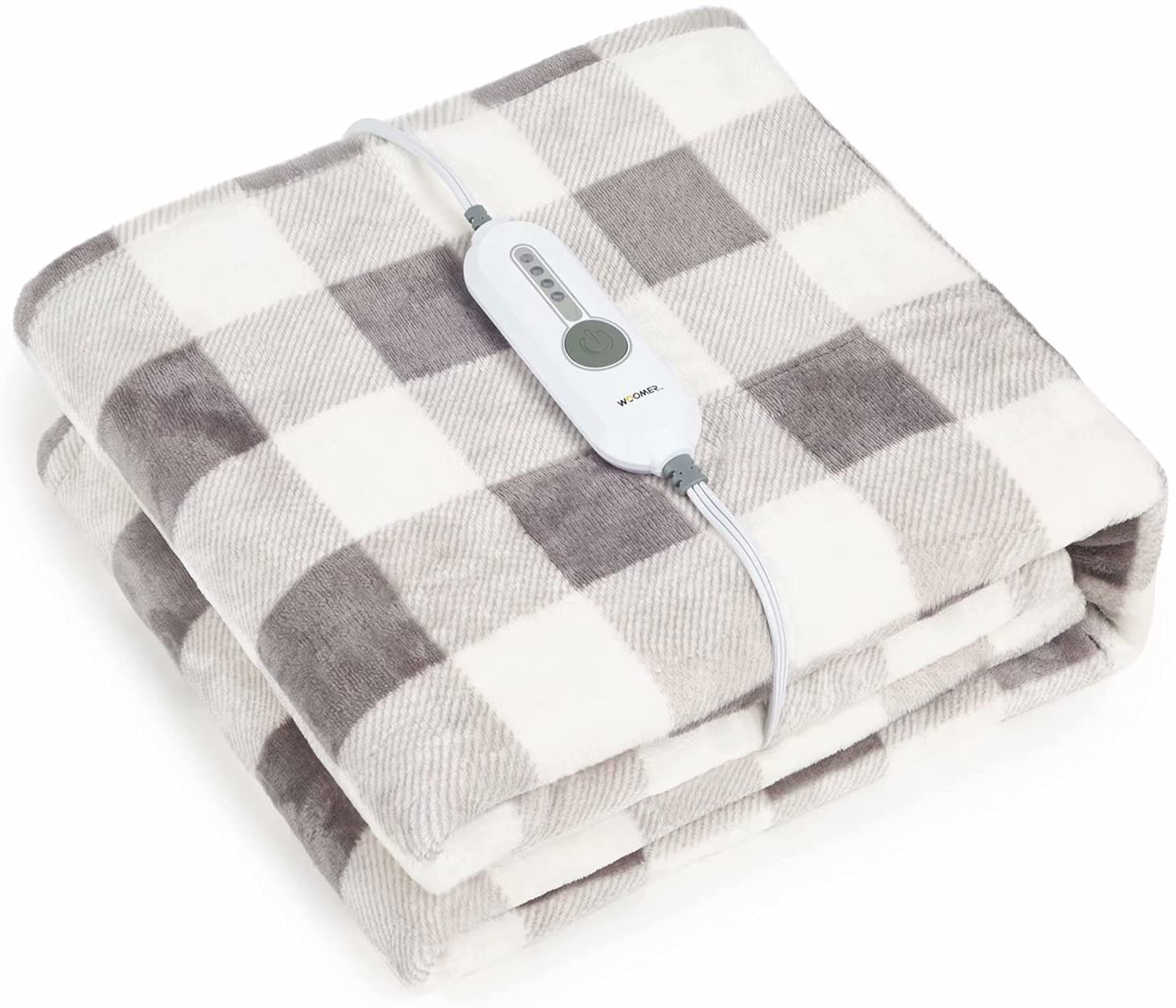 Gray White Plaid Soft Flannel Electric Heating Throw