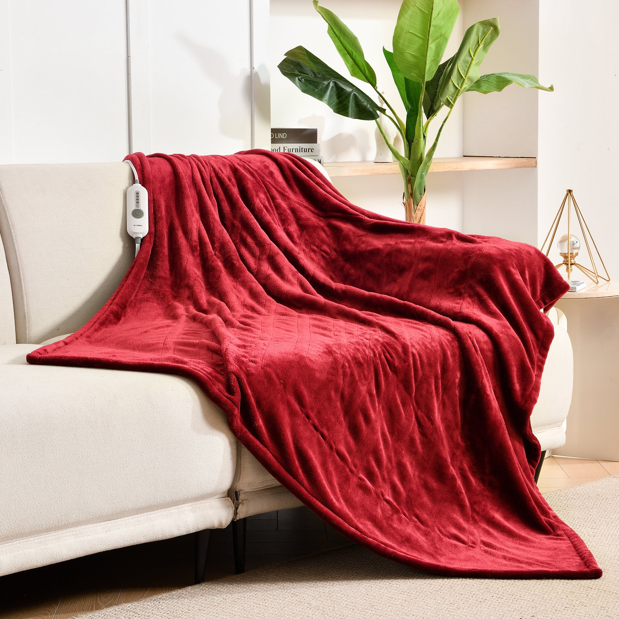 Burgundy Soft Flannel Electric Heating Throw