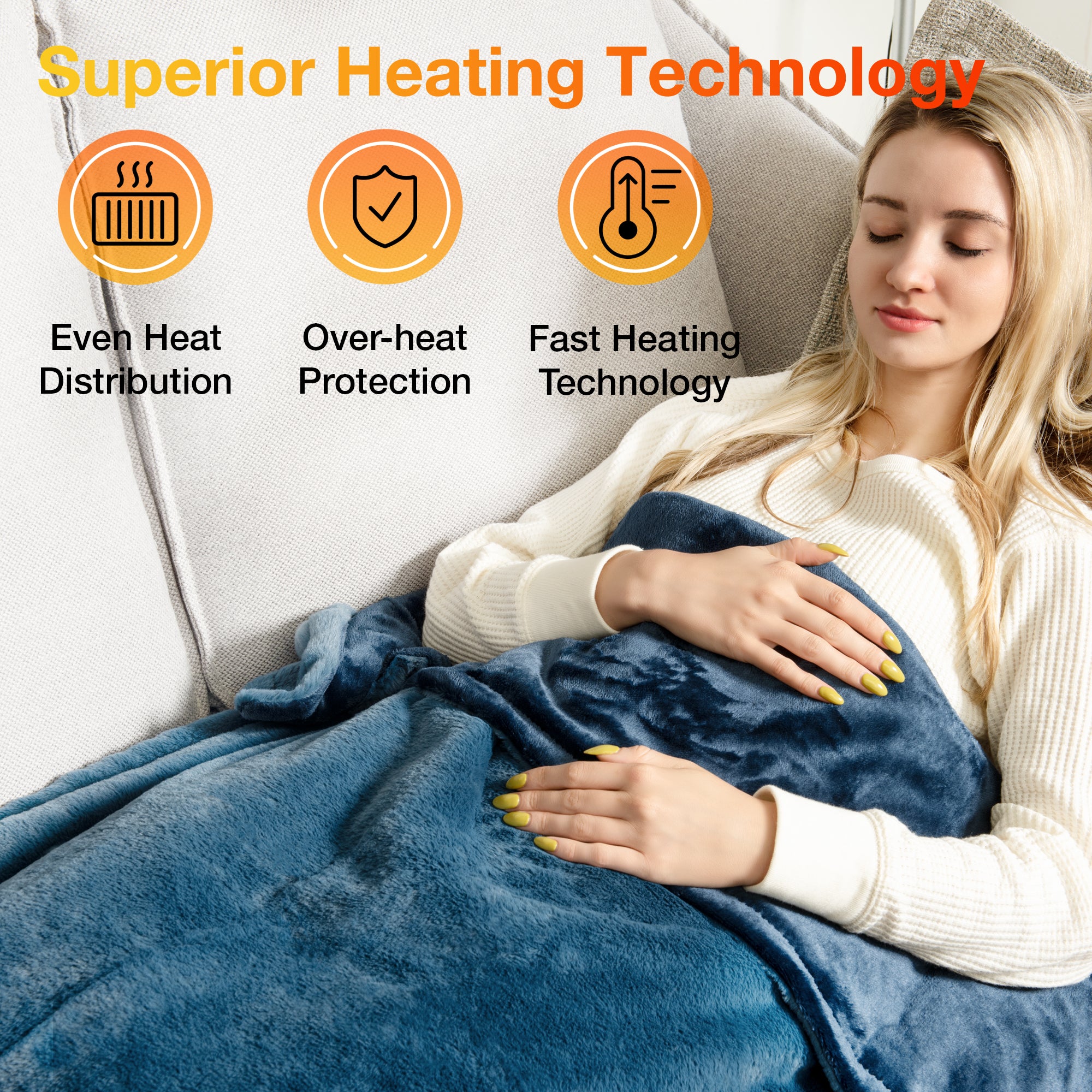 Blue Soft Faux Fur Electric Heating Throw