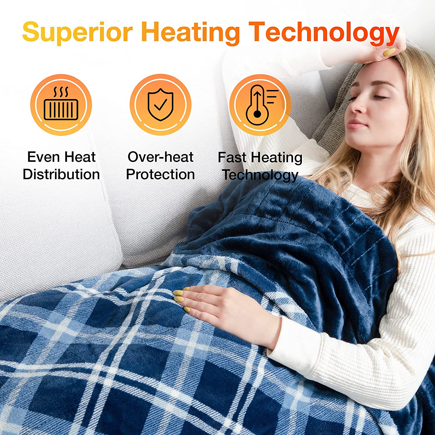 Blue White Soft Flannel Electric Heating Throw