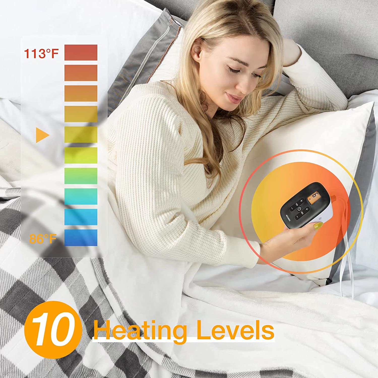 Grey White Soft Flannel Electric Heating Blanket