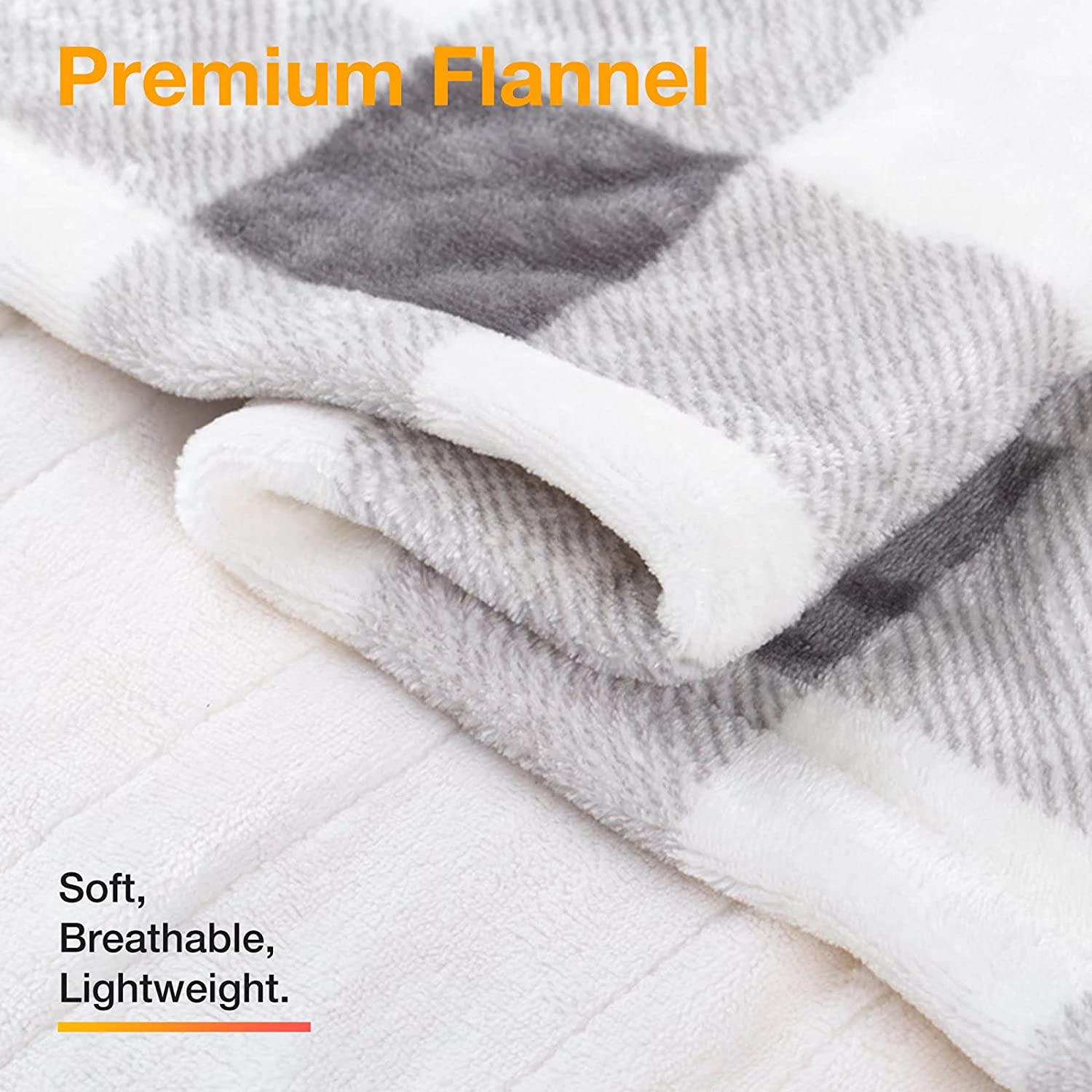 Grey White Soft Flannel Electric Heating Blanket