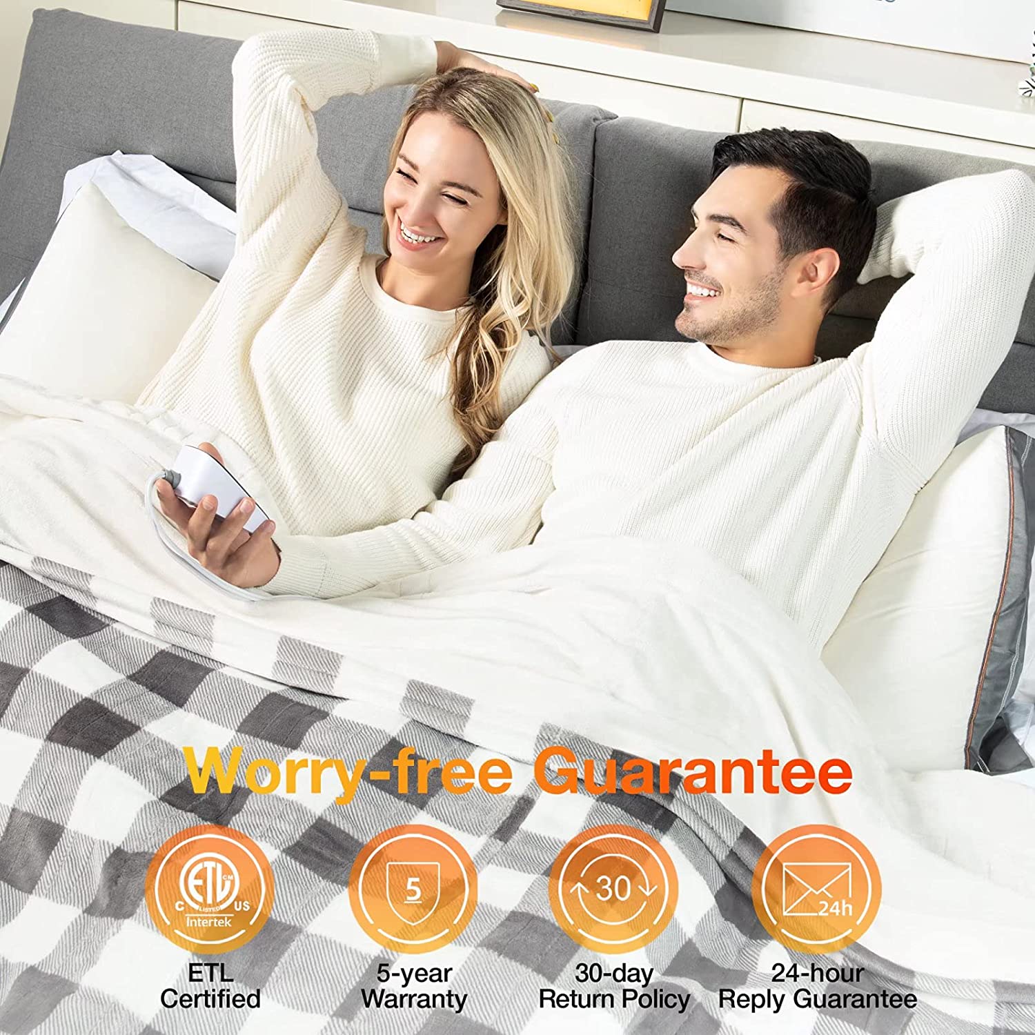 Grey White Soft Flannel Electric Heating Blanket