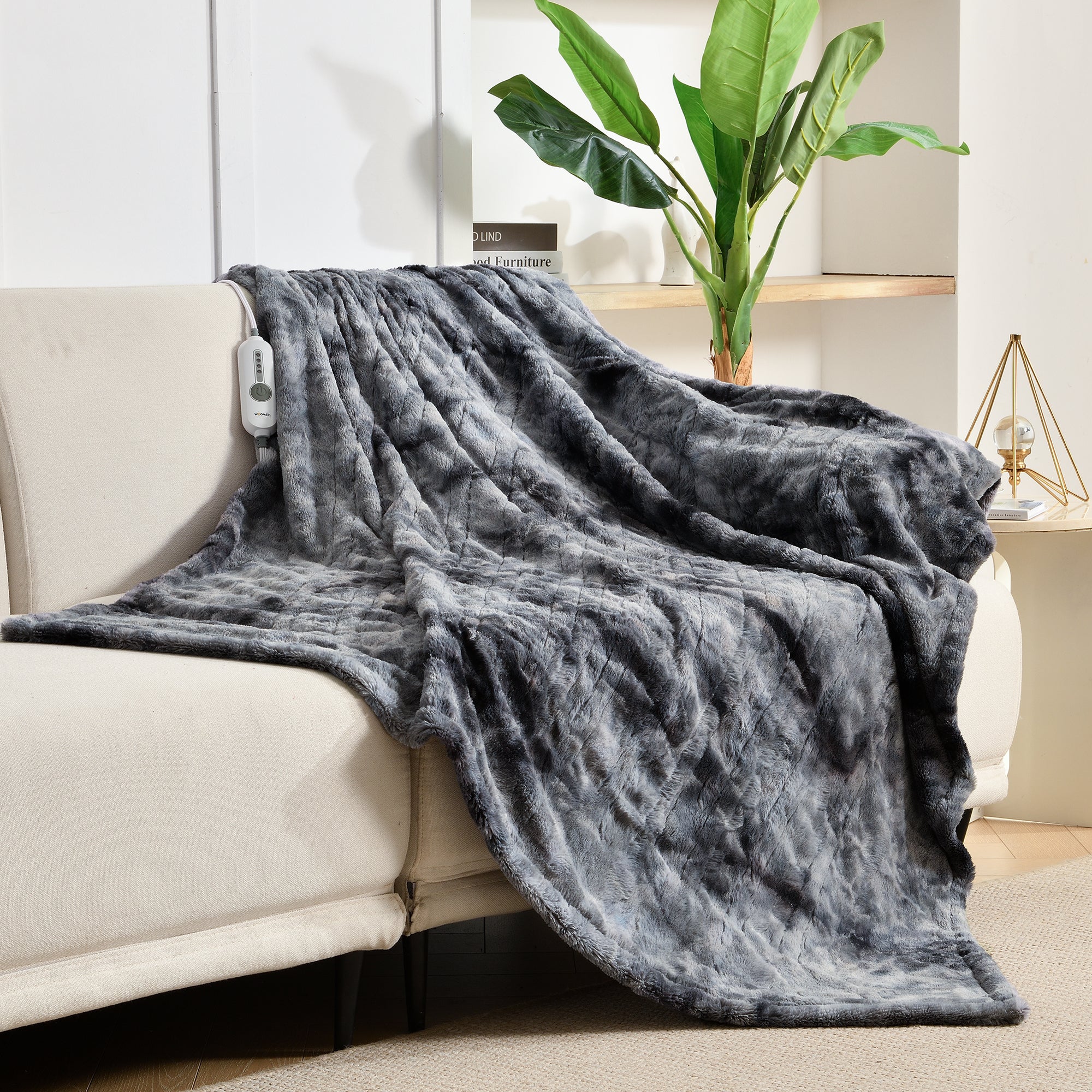 Marble Grey Soft Faux Fur& Sherpa Electric Heating Throw (Black Friday)