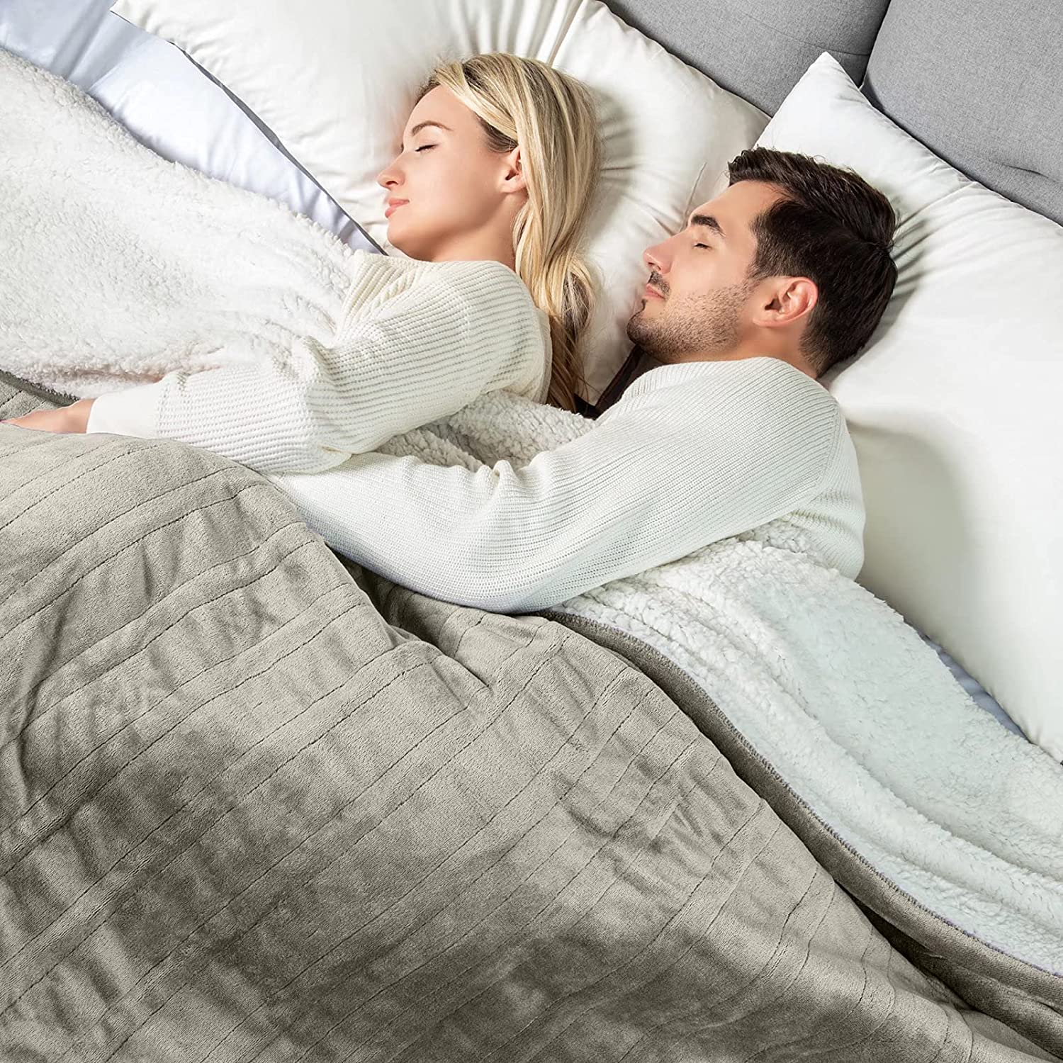 Electric Heating Blanket - Flannel Sherpa - Taupe - 77"x 84"